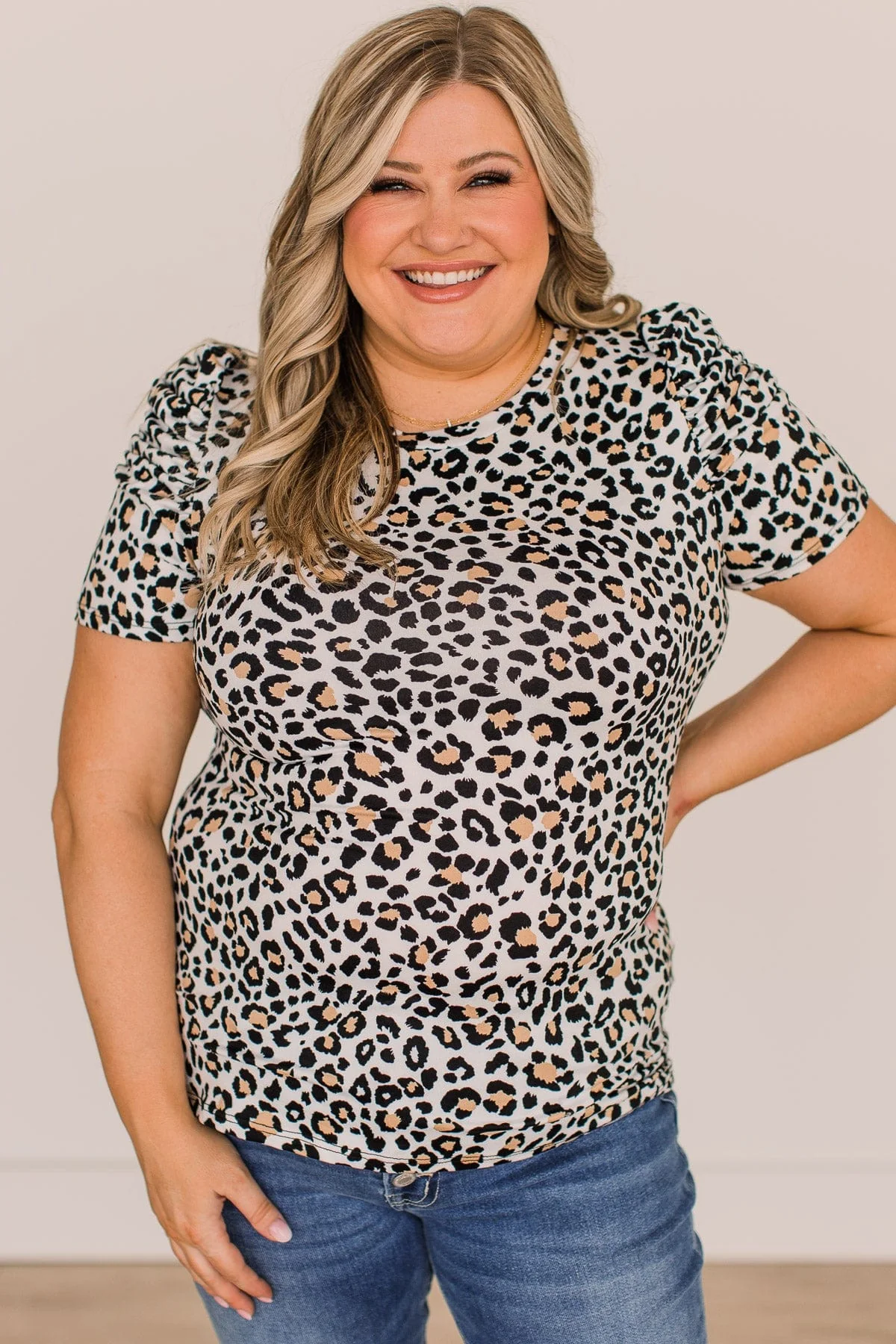 Took A Chance Puff Sleeve Top- Ivory Leopard - Image 2