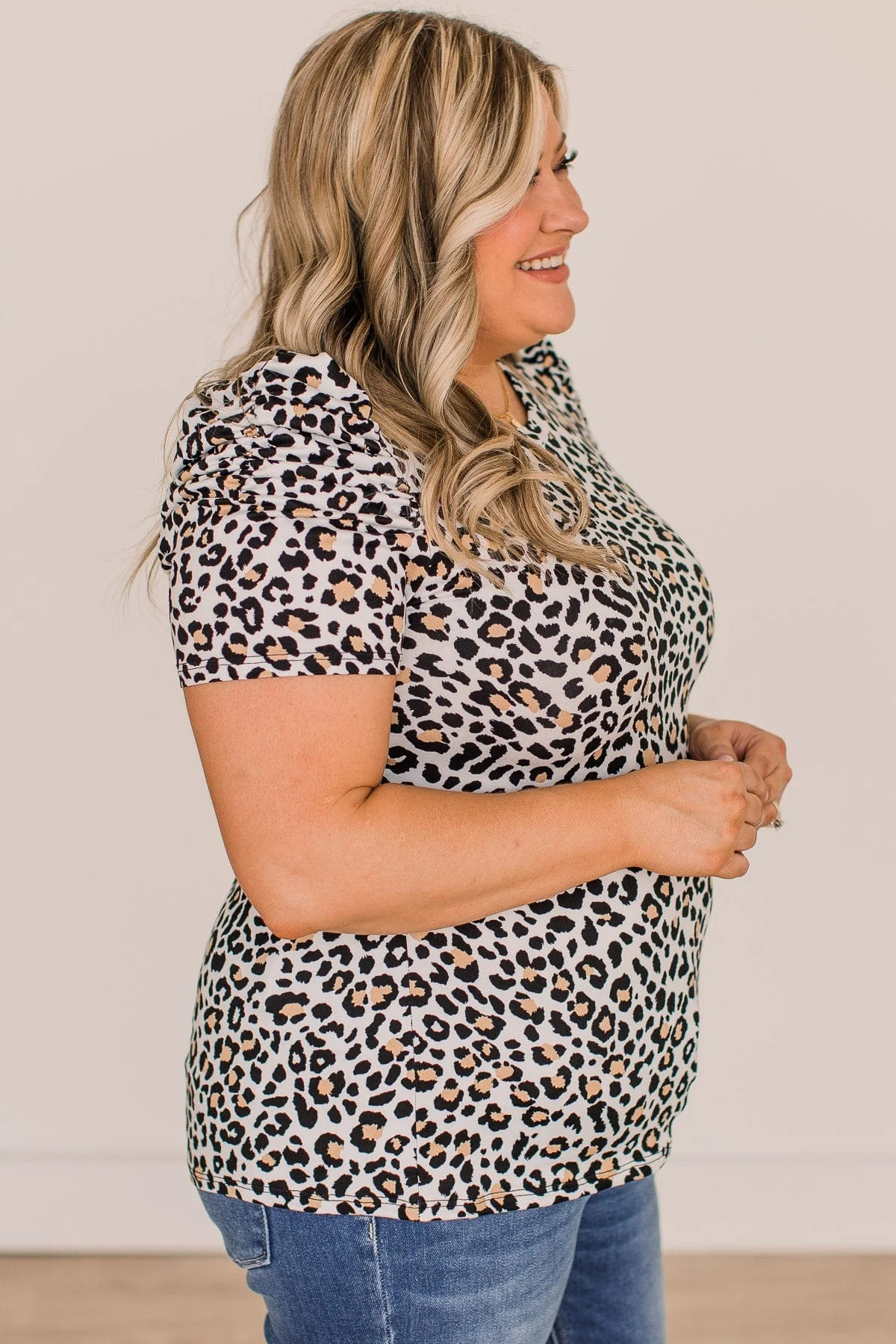 Took A Chance Puff Sleeve Top- Ivory Leopard - Image 6
