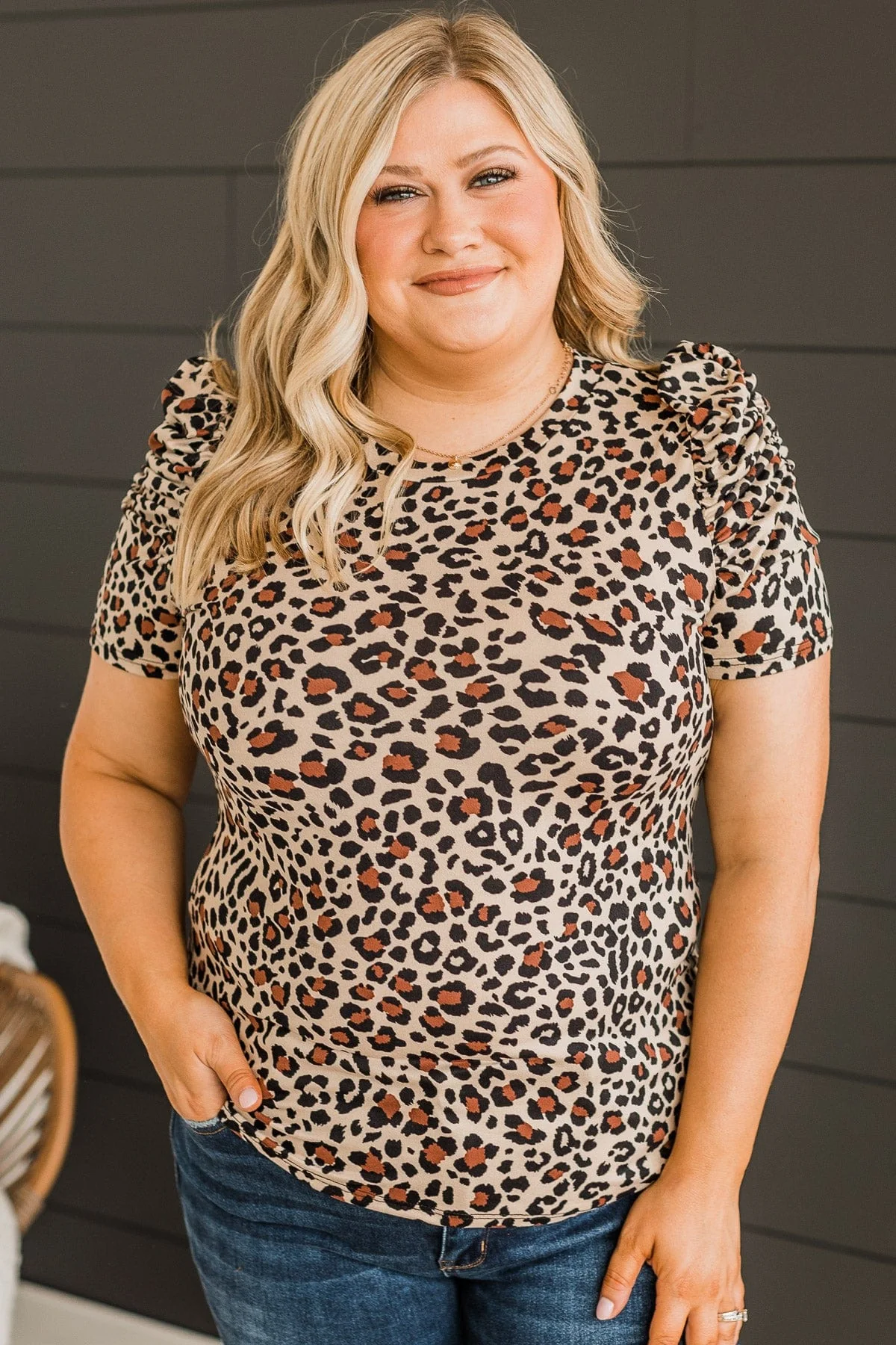 Took A Chance Puff Sleeve Top- Natural Leopard