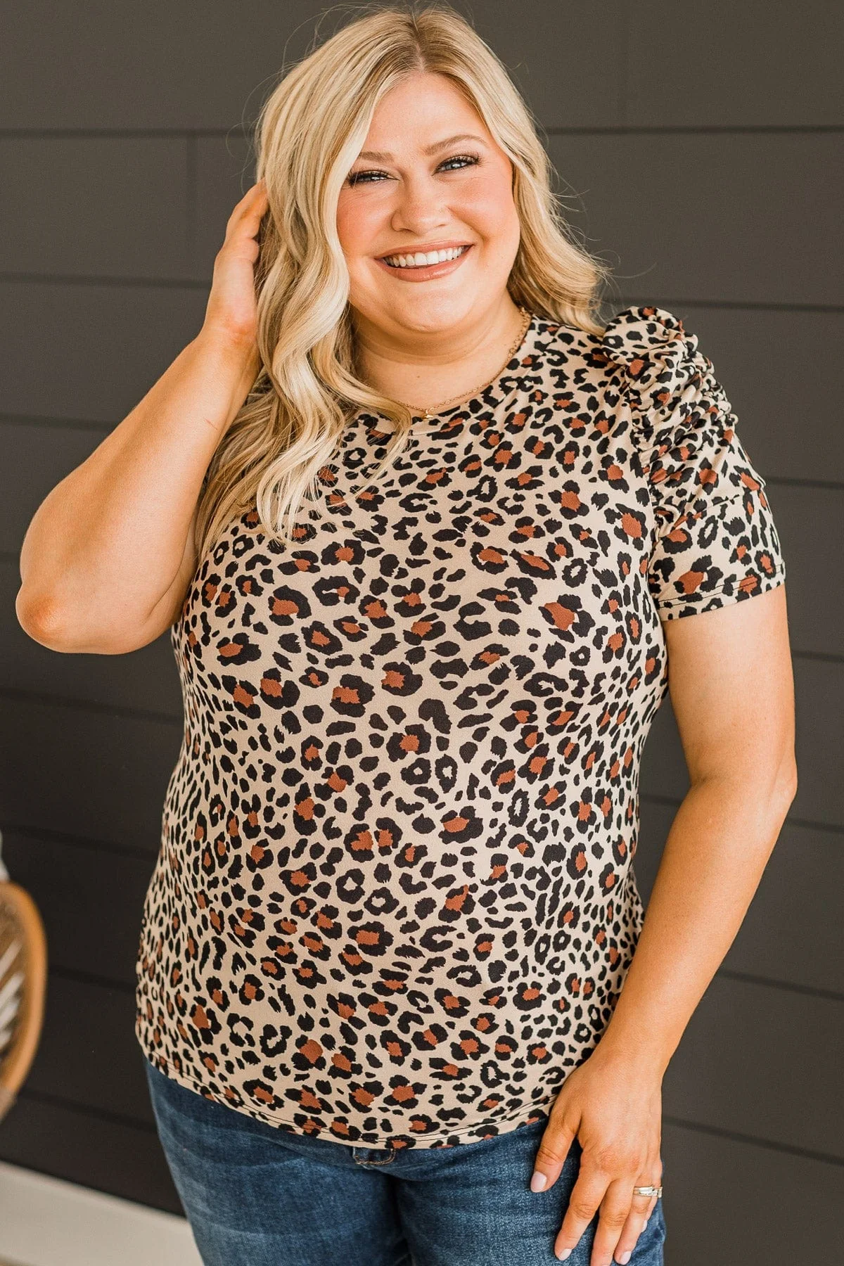 Took A Chance Puff Sleeve Top- Natural Leopard - Image 3