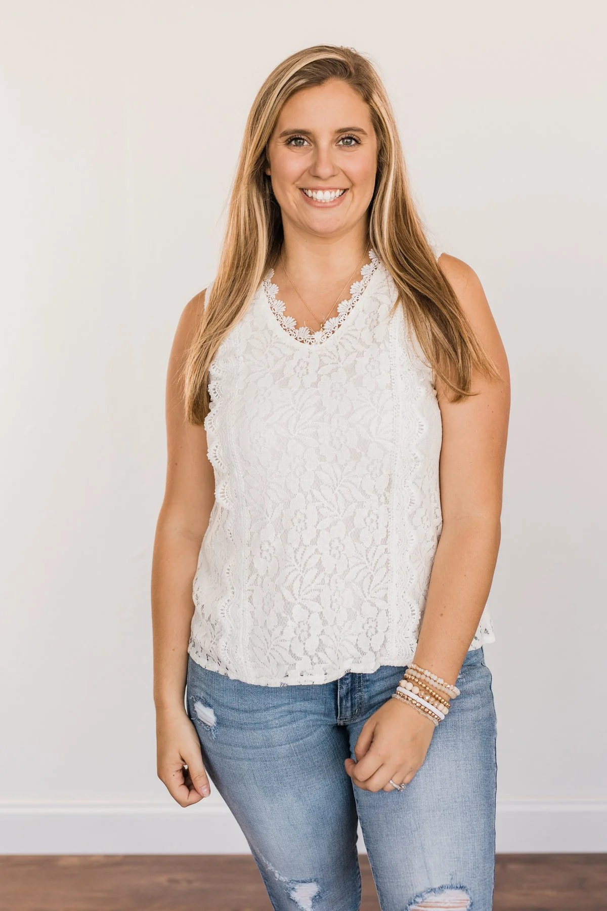 Took Me By Surprise Sleeveless Lace Blouse- Ivory - Image 3