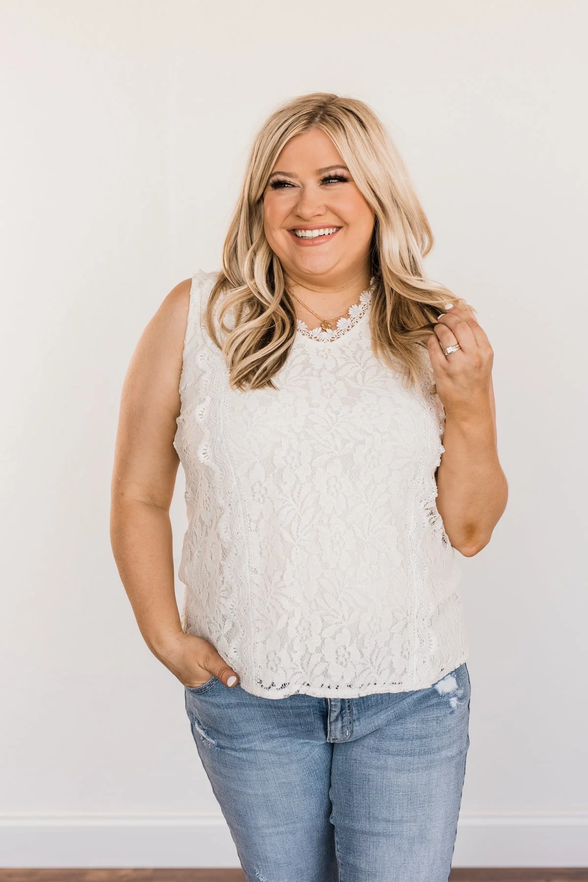 Took Me By Surprise Sleeveless Lace Blouse- Ivory - Image 5
