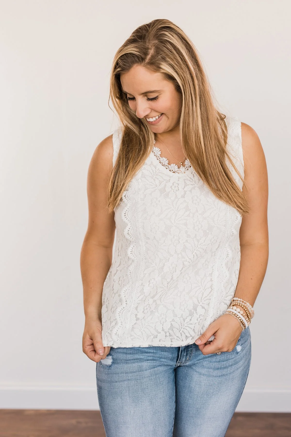 Took Me By Surprise Sleeveless Lace Blouse- Ivory - Image 6