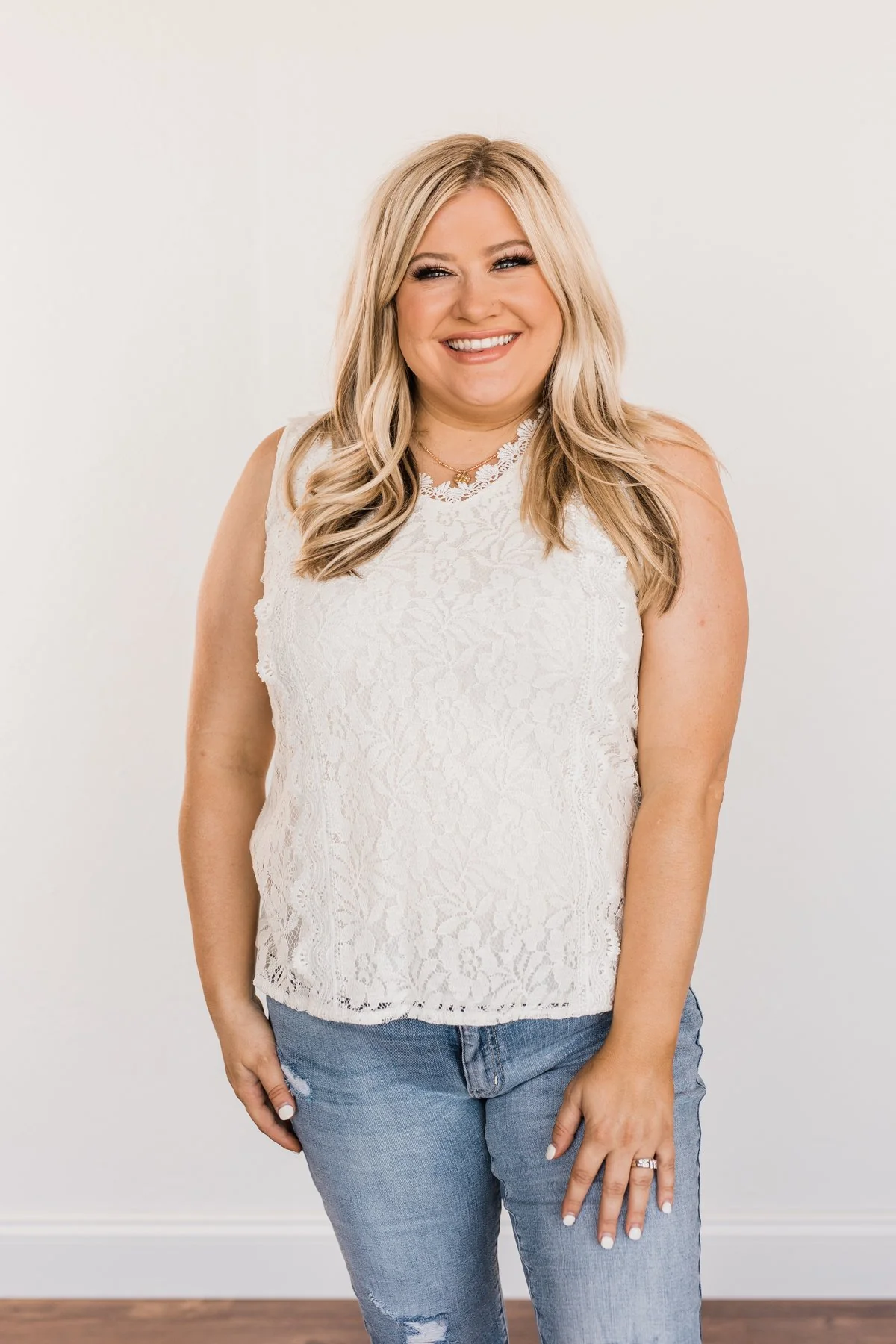 Took Me By Surprise Sleeveless Lace Blouse- Ivory - Image 7