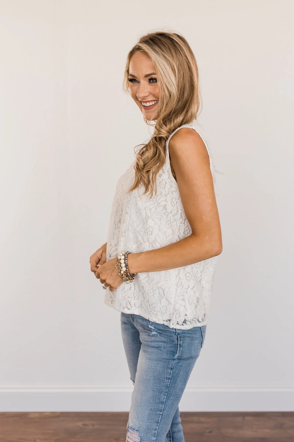 Took Me By Surprise Sleeveless Lace Blouse- Ivory - Image 8