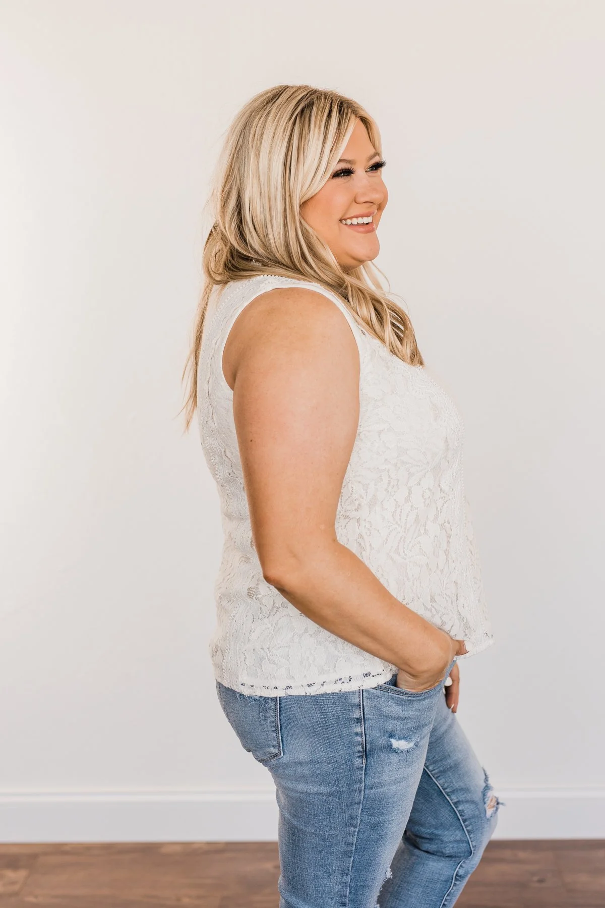 Took Me By Surprise Sleeveless Lace Blouse- Ivory - Image 9