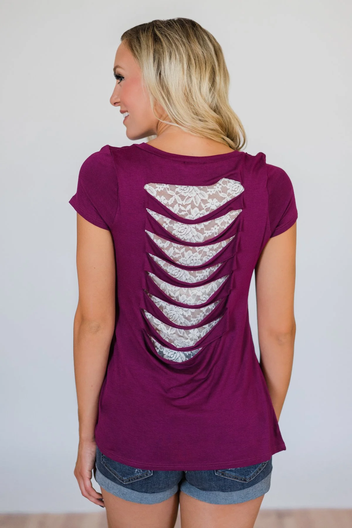 Torn Over You Lace Pocket Top- Magenta - Image 10
