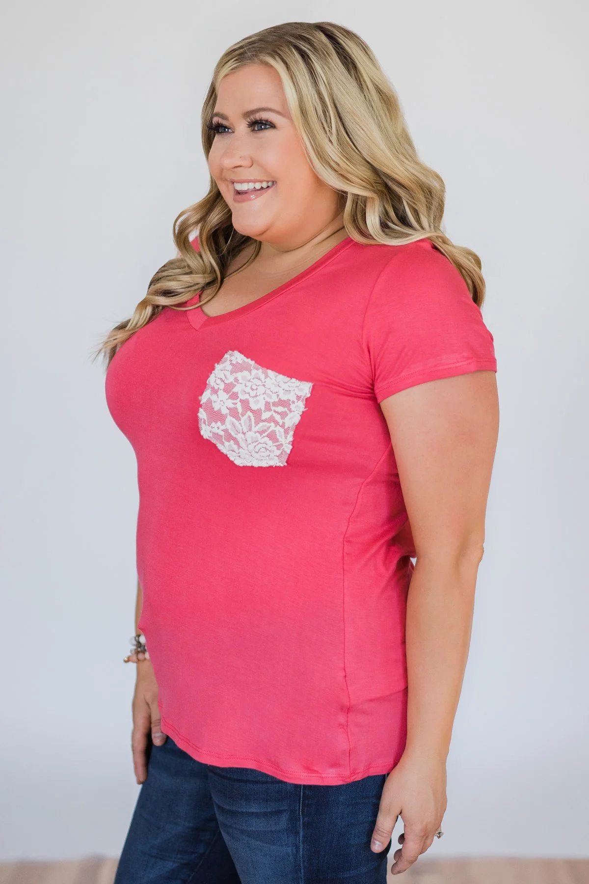 Torn Over You Lace Pocket Top- Watermelon - Image 7