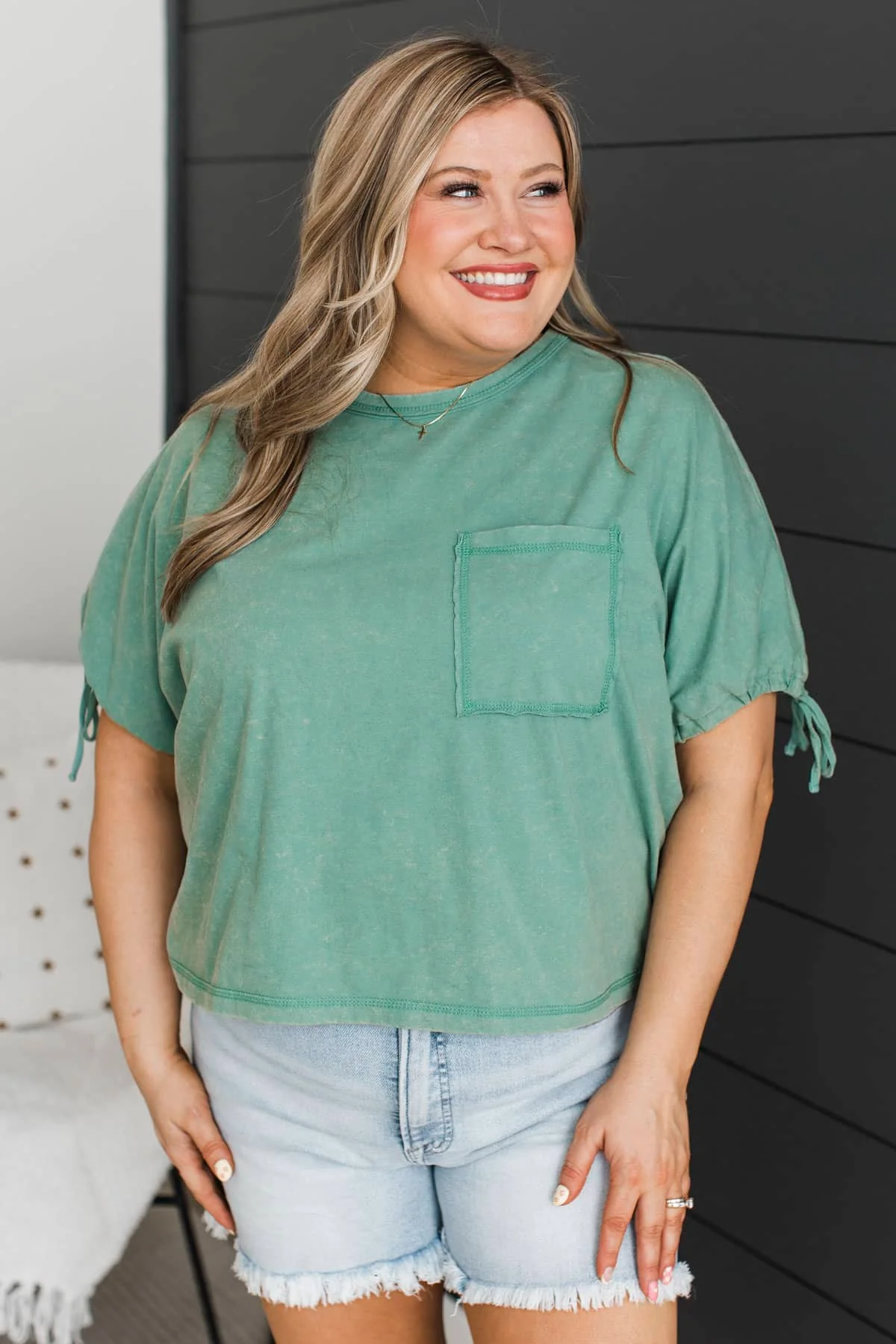 Total Crush Short Tie Sleeve Top- Jade Green