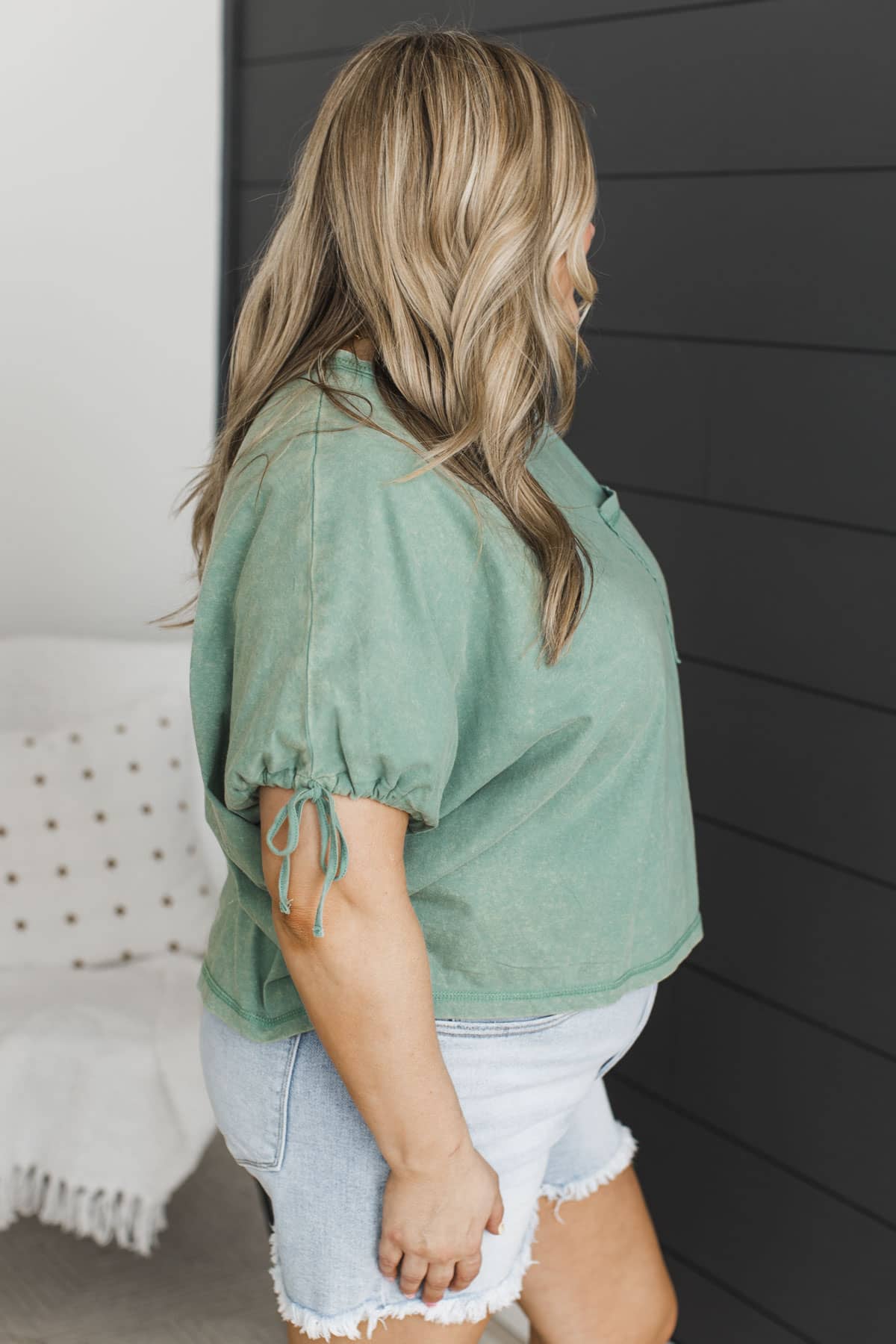 Total Crush Short Tie Sleeve Top- Jade Green - Image 5