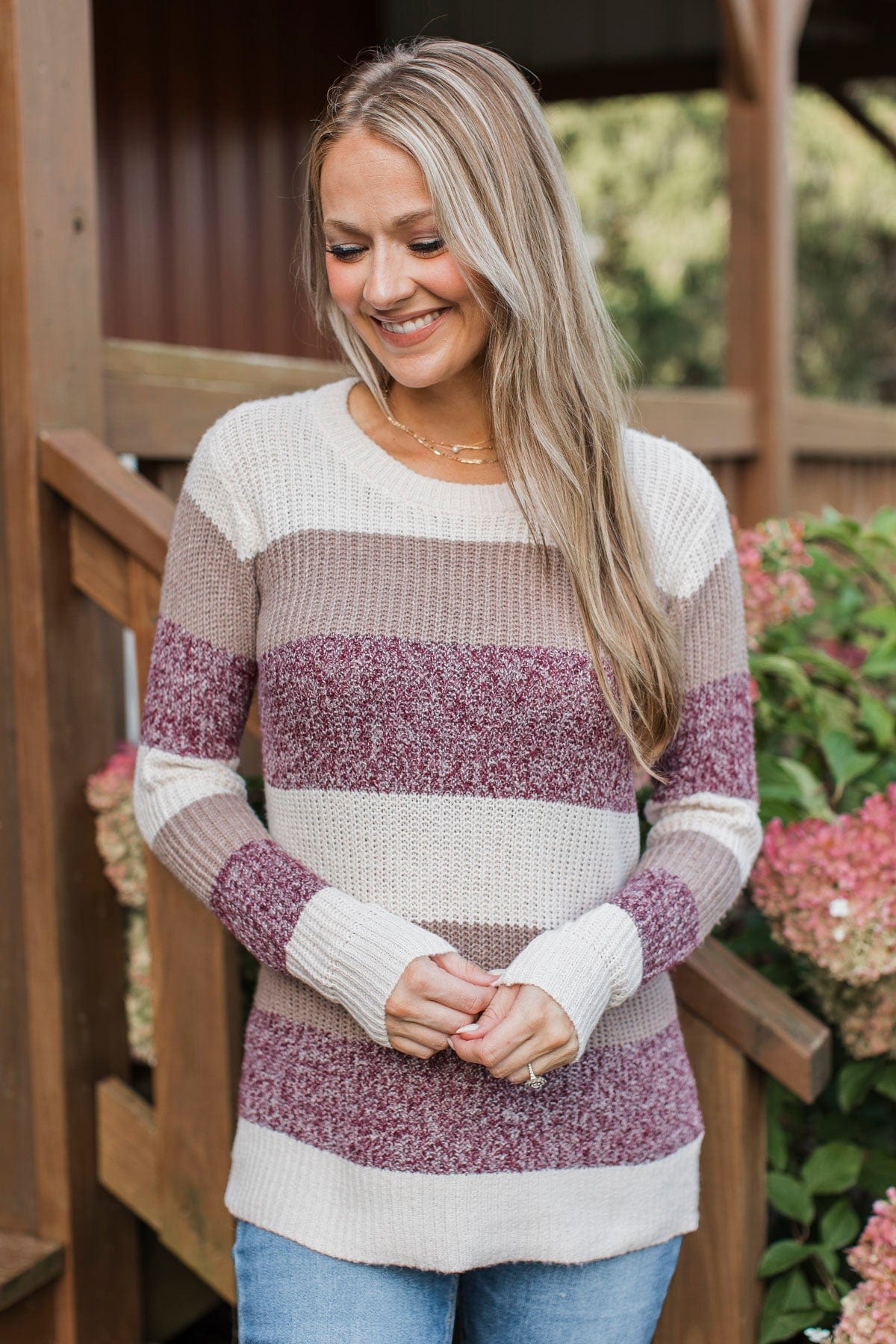 Total Favorite Color Block Sweater- Plum & Mocha - Image 3