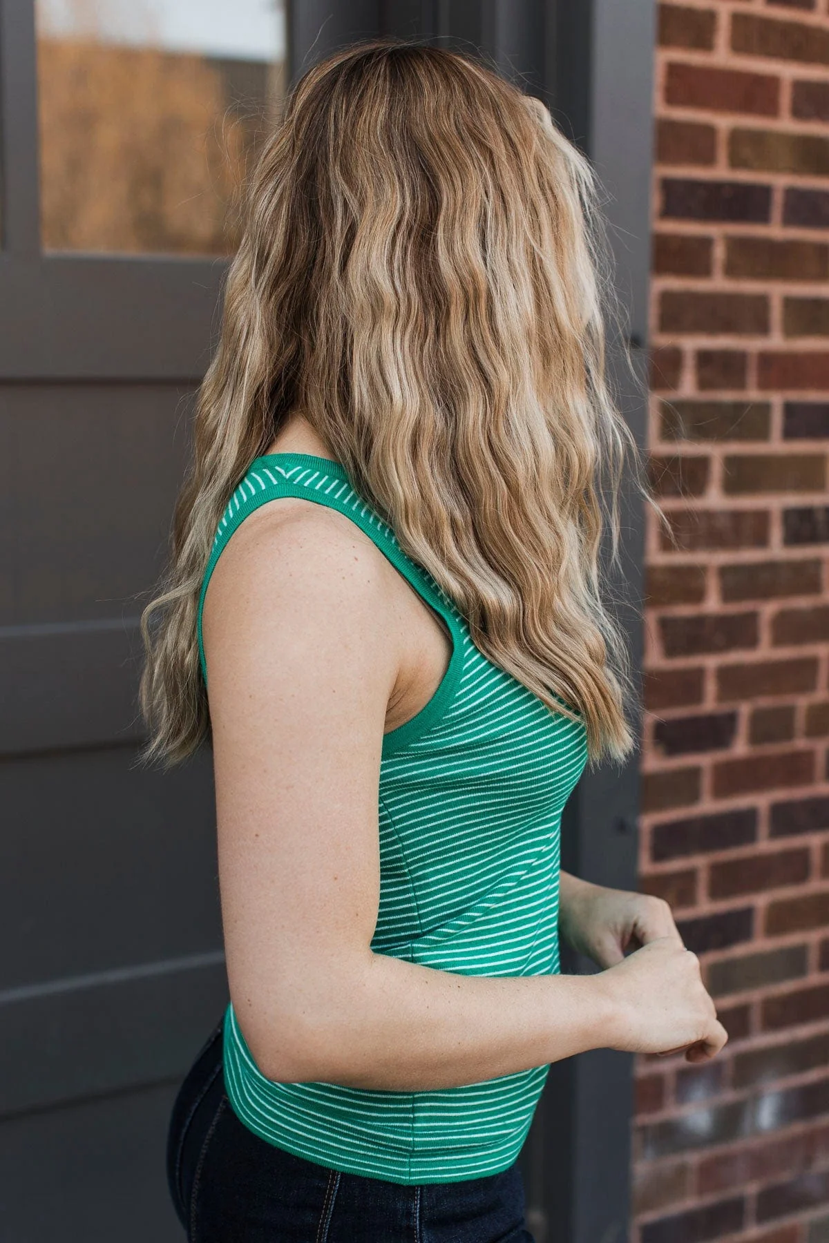 Totally Darling Striped Knit Tank Top- Emerald - Image 7
