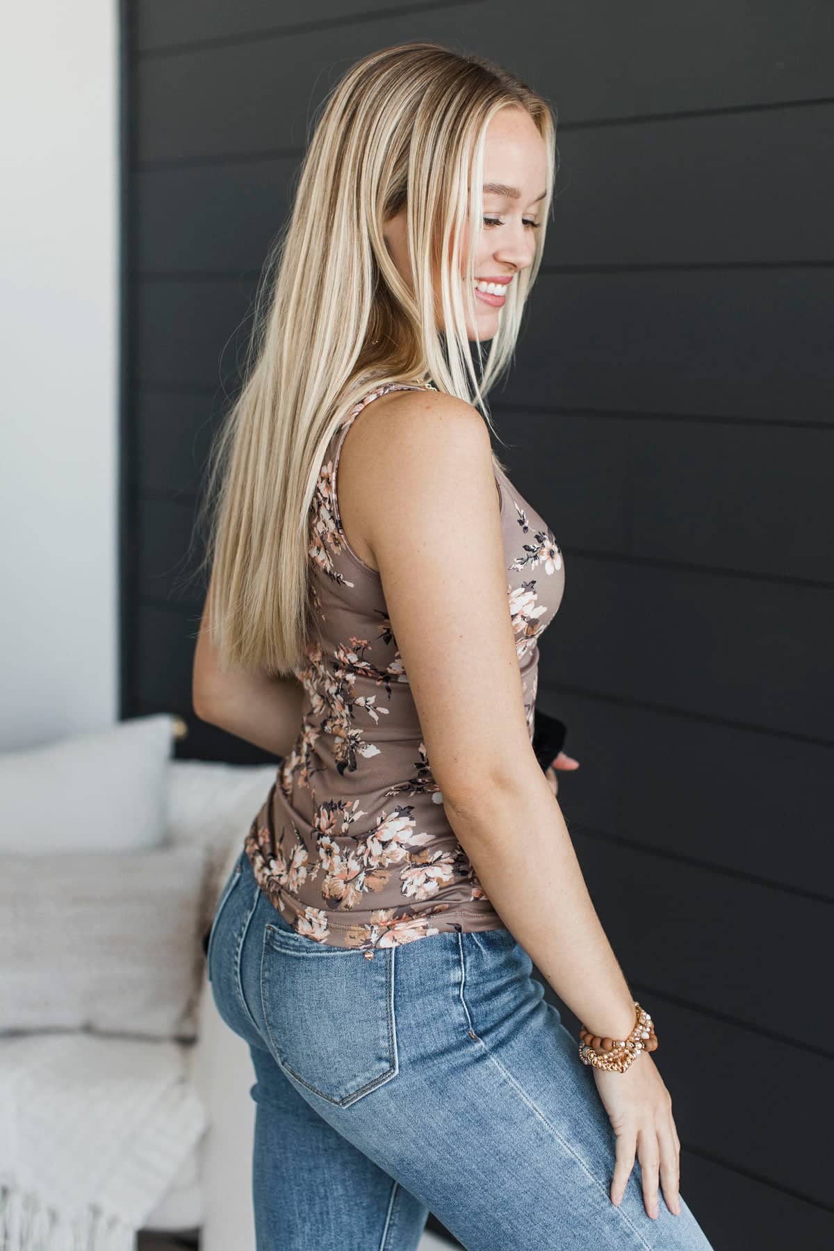 Totally Fascinated Floral Tank Top- Mocha - Image 5