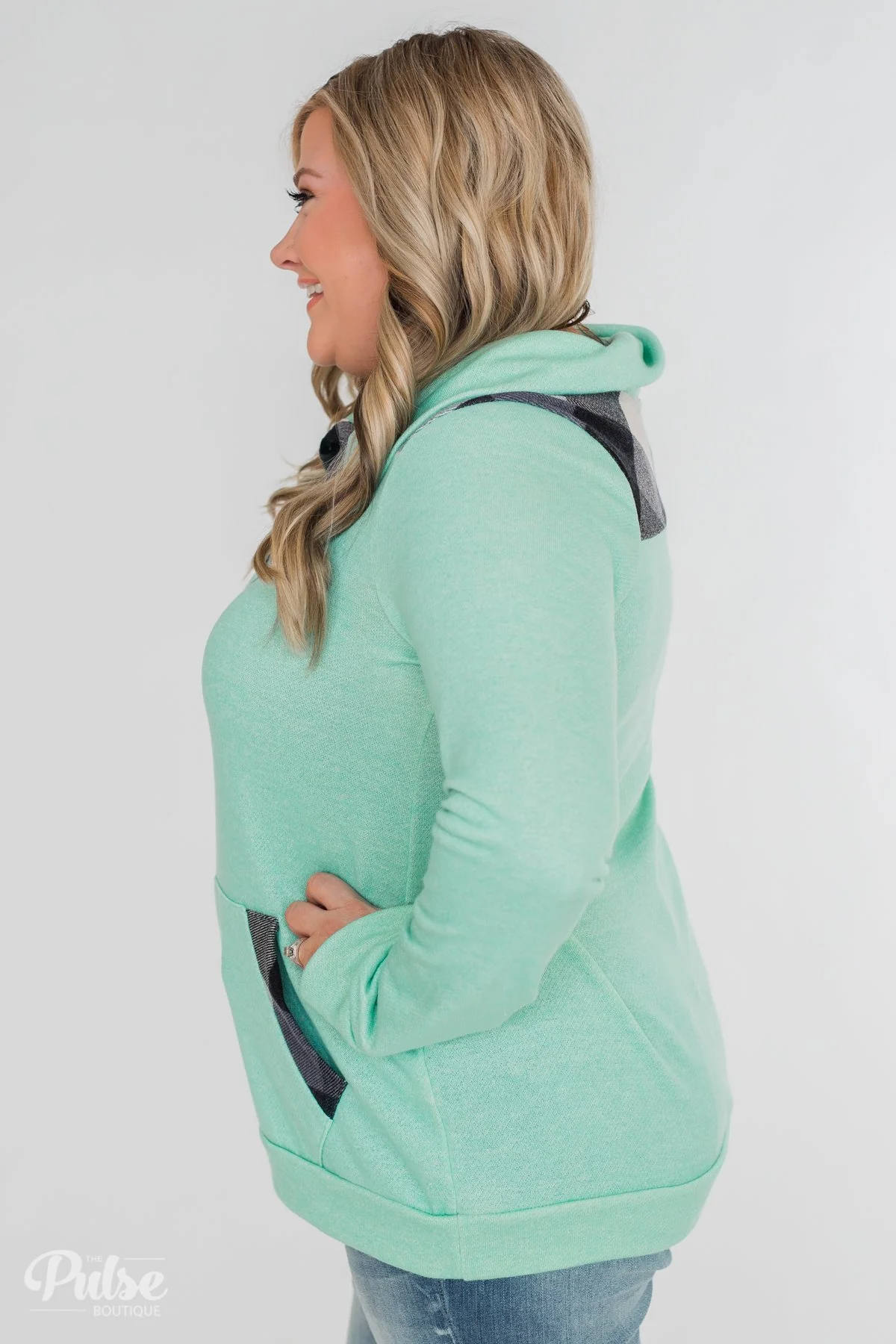 Touch of Plaid Pullover & Button Top - Mint - Image 14
