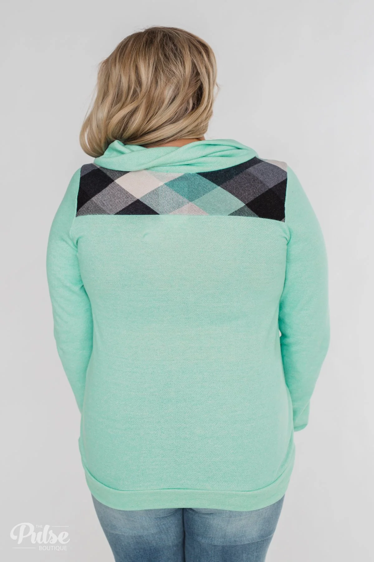 Touch of Plaid Pullover & Button Top - Mint - Image 15