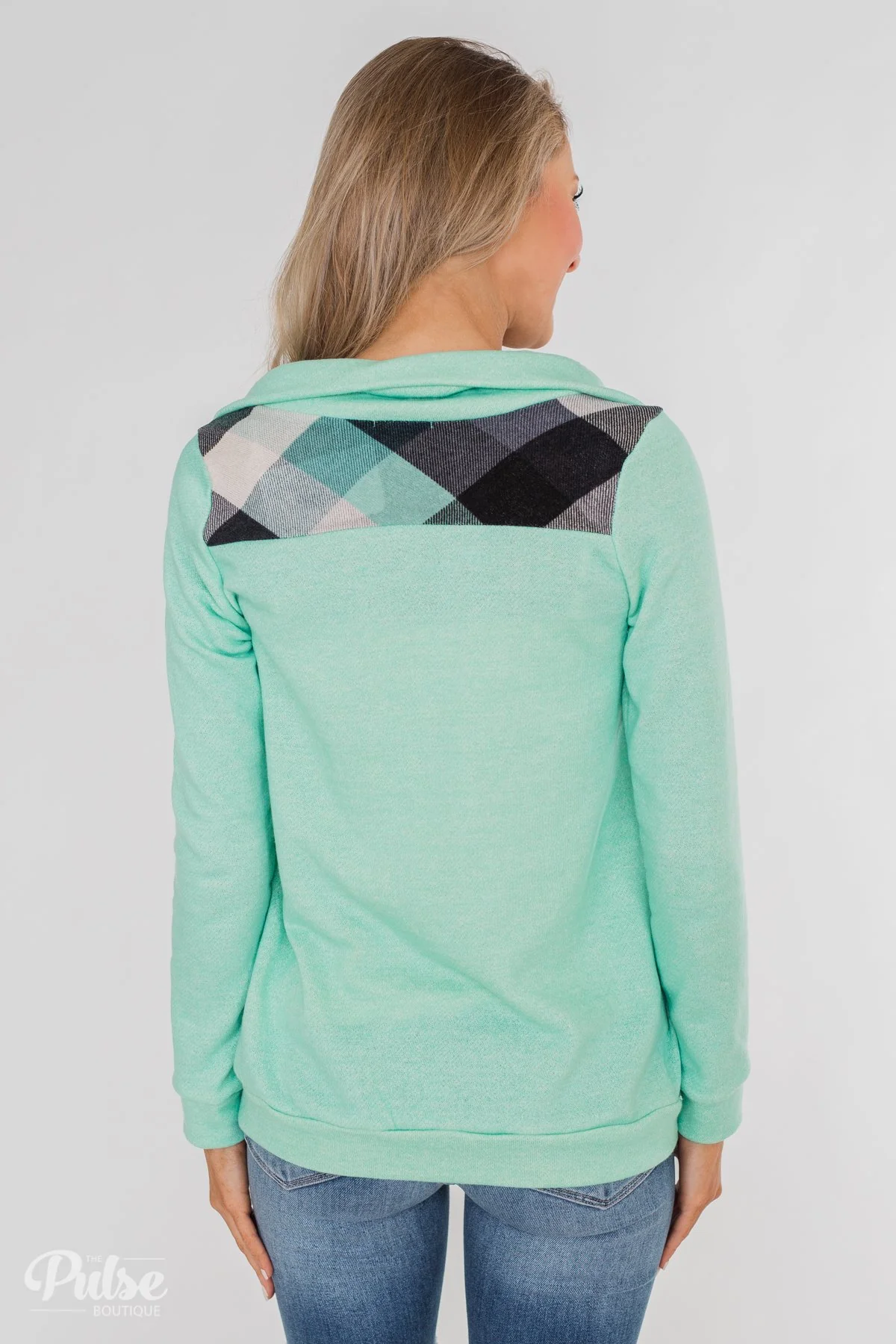 Touch of Plaid Pullover & Button Top - Mint - Image 24