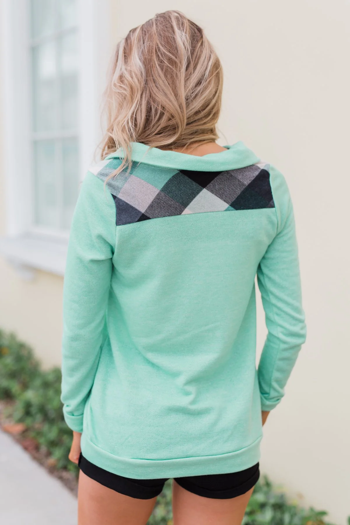 Touch of Plaid Pullover & Button Top - Mint - Image 8