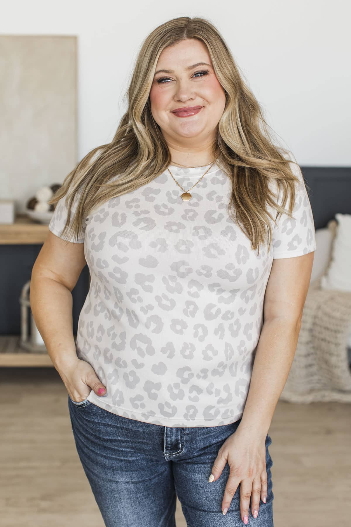 Touch Of Sass Short Sleeve Top- Grey Leopard - Image 2