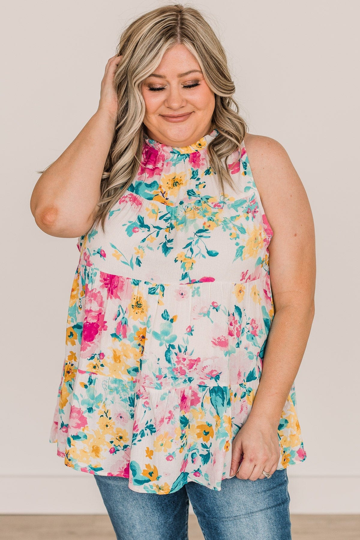Touched My Heart Tiered Floral Tank Top- Ivory - Image 3
