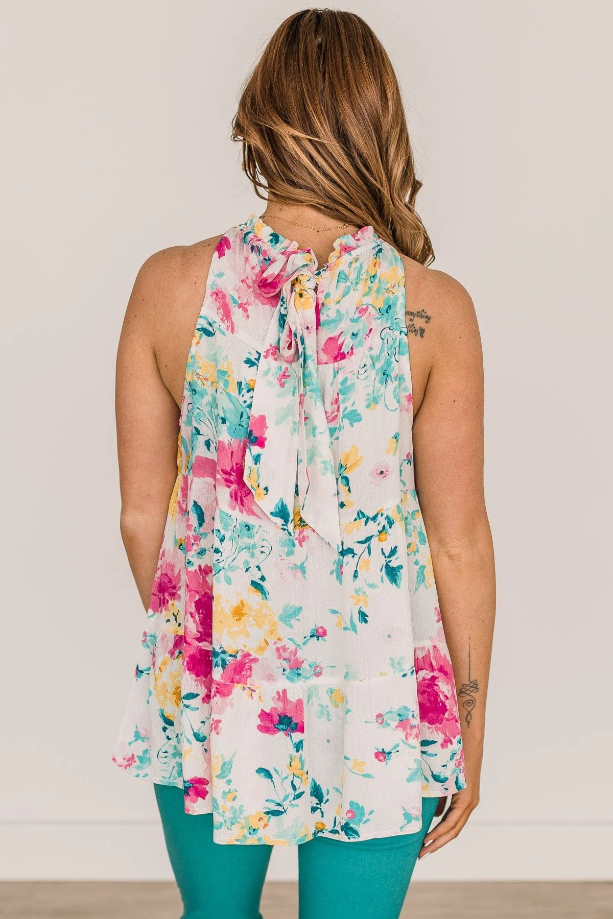 Touched My Heart Tiered Floral Tank Top- Ivory - Image 7