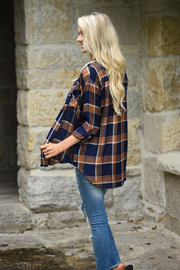 Traditional Mustard & Navy Plaid Top - Image 4