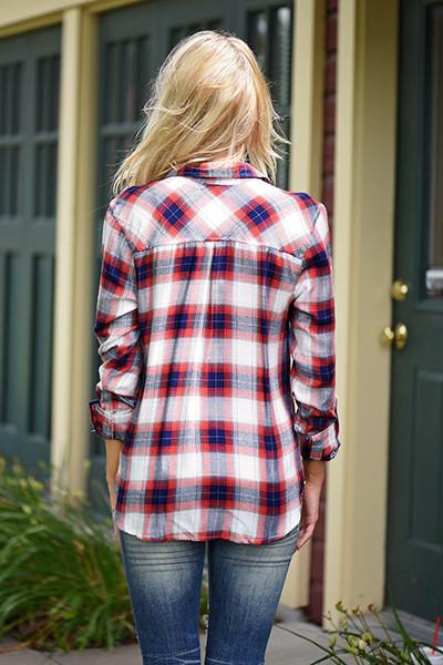 Traditional Orange & Navy Flannel Top - Image 2