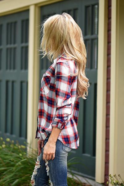 Traditional Orange & Navy Flannel Top - Image 3
