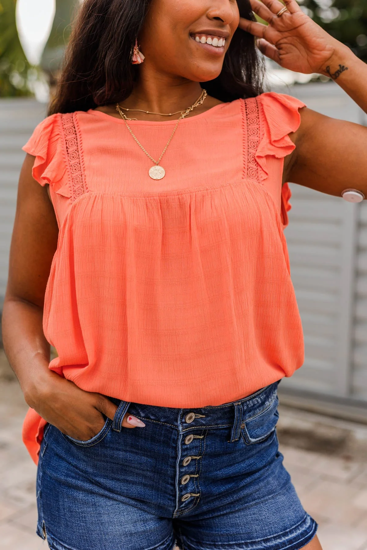 Tranquil Days Sleeveless Blouse- Coral - Image 6