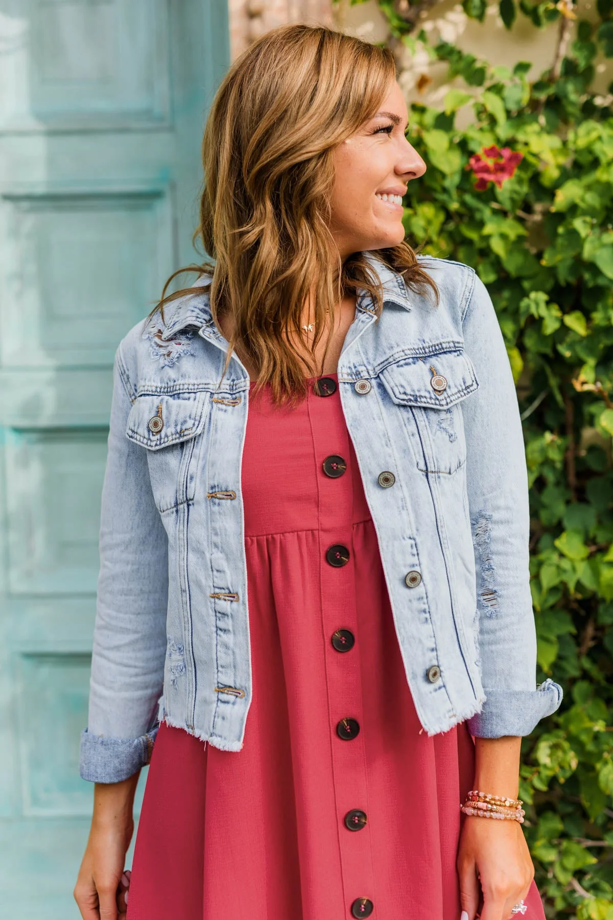 Travel In Style Distressed Denim Jacket- Vintage Wash - Image 4