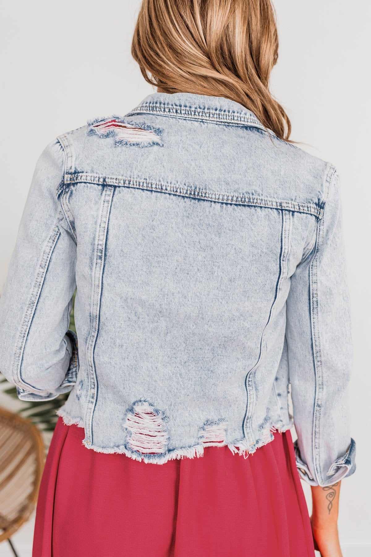 Travel In Style Distressed Denim Jacket- Vintage Wash - Image 9