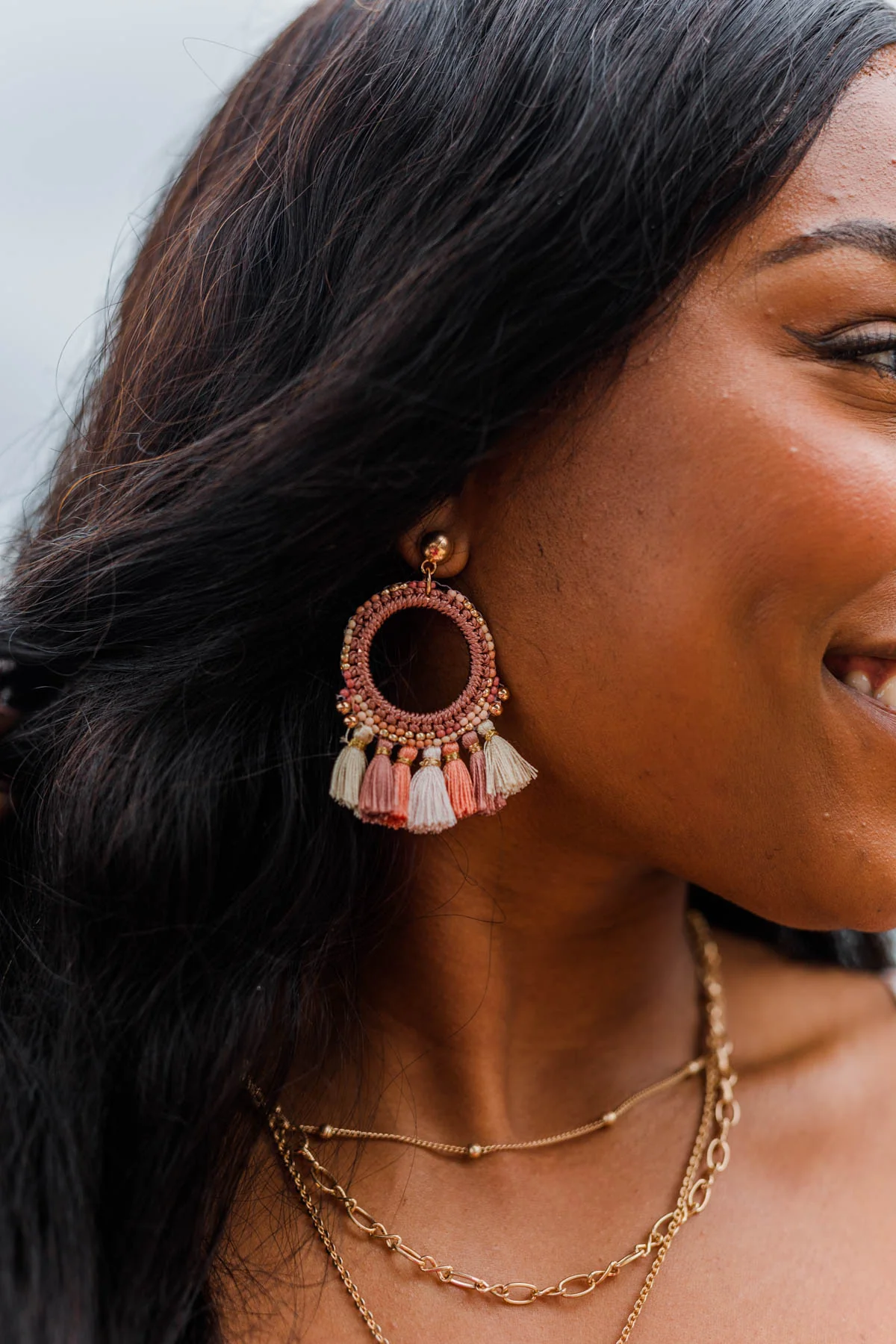 Travel The World Gold Dangle Earrings- Mauve - Image 2