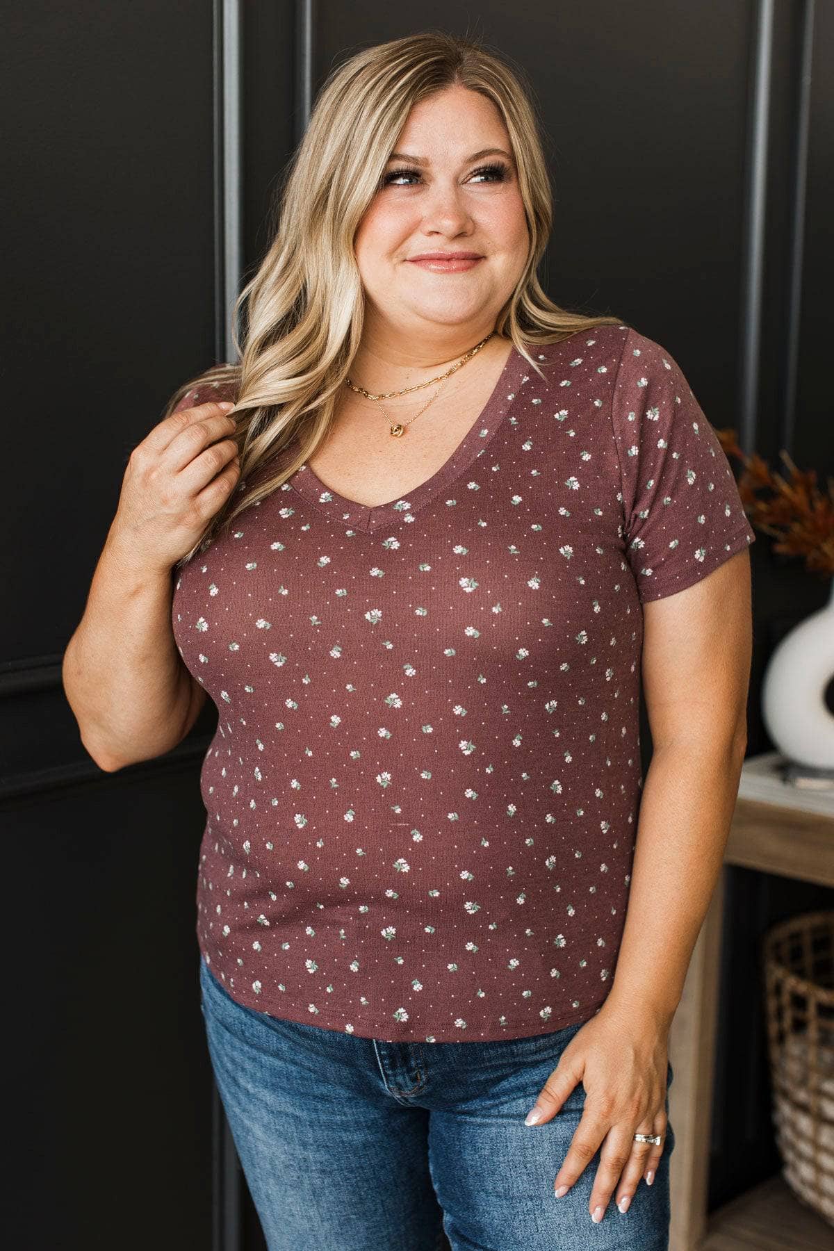 Treasure Today V-Neck Floral Top- Red Brown - Image 4