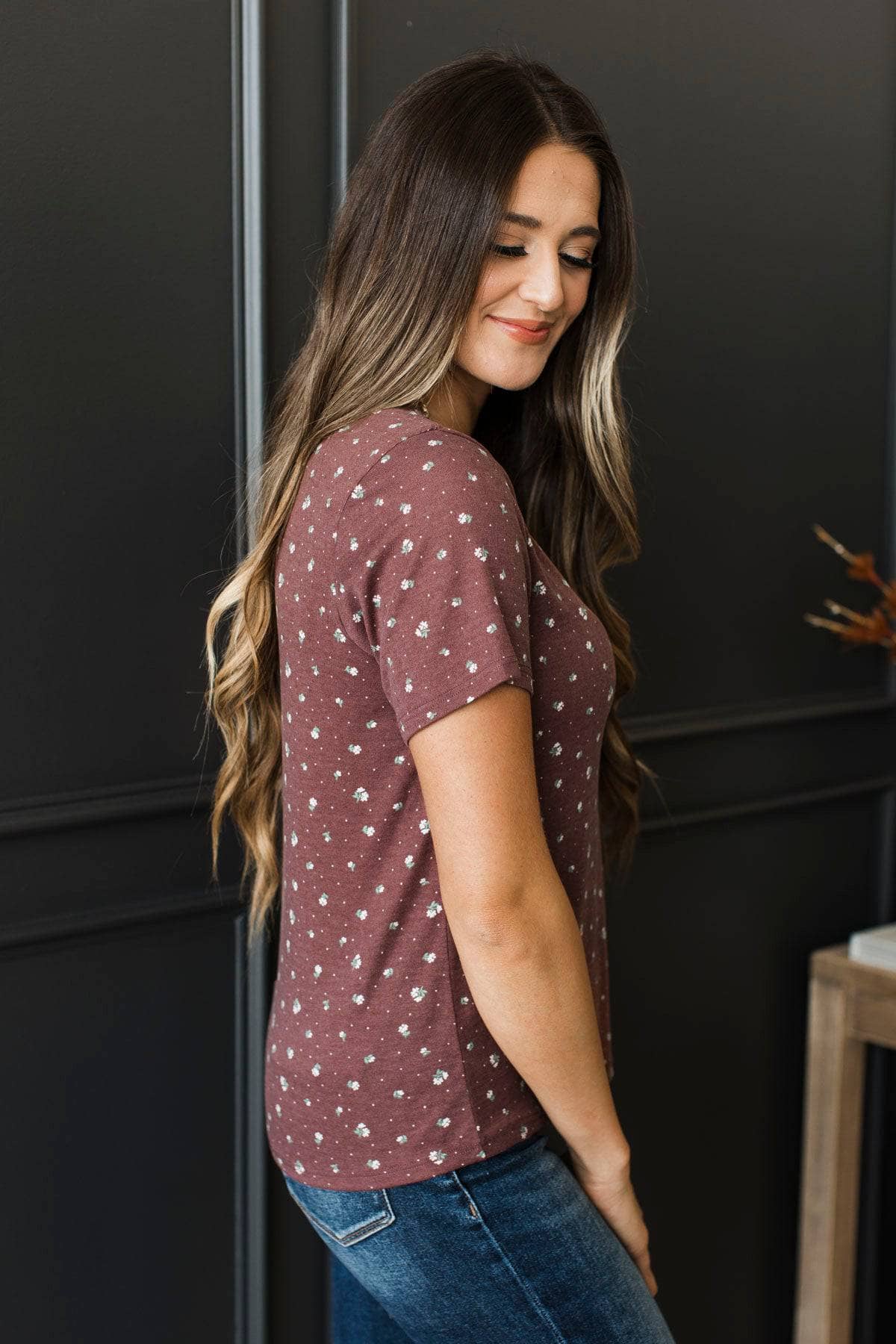 Treasure Today V-Neck Floral Top- Red Brown - Image 5