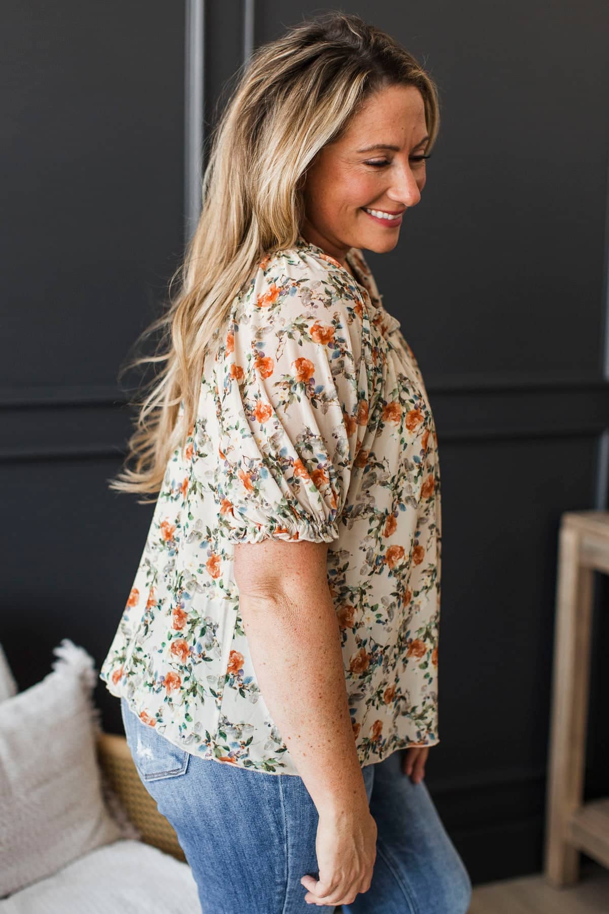 Treasured Times Puff Sleeve Floral Blouse- Beige - Image 5
