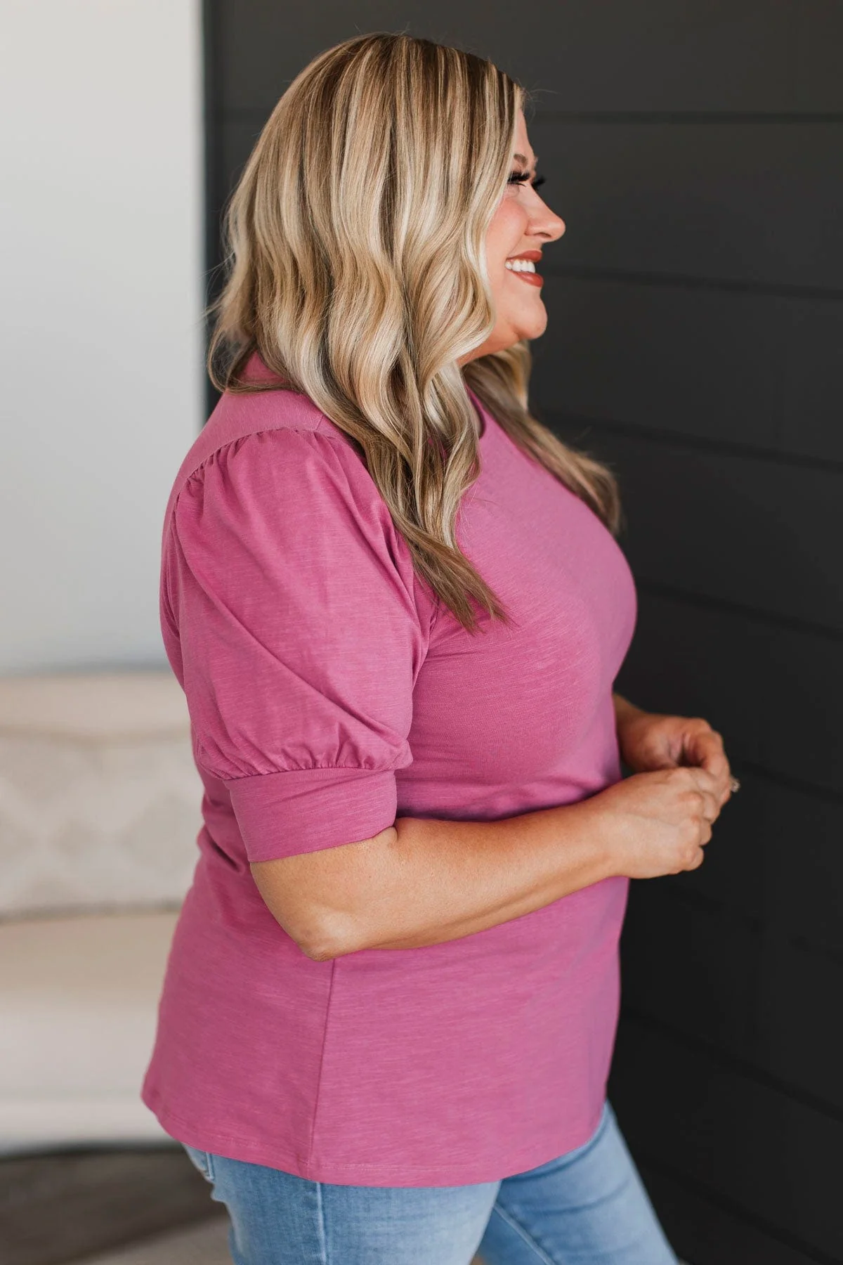 Treat Me With Love Puff Sleeve Top- Magenta - Image 5
