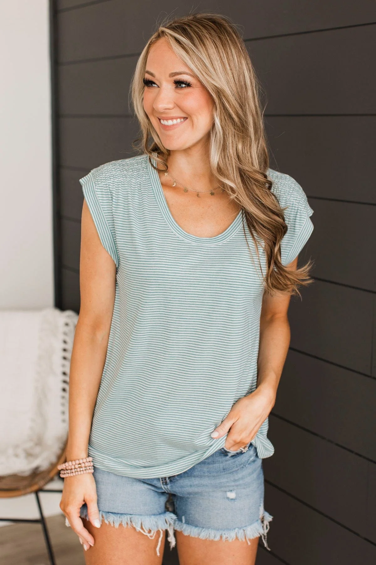 Treat Yourself Striped Top- Ivory & Dark Jade - Image 3