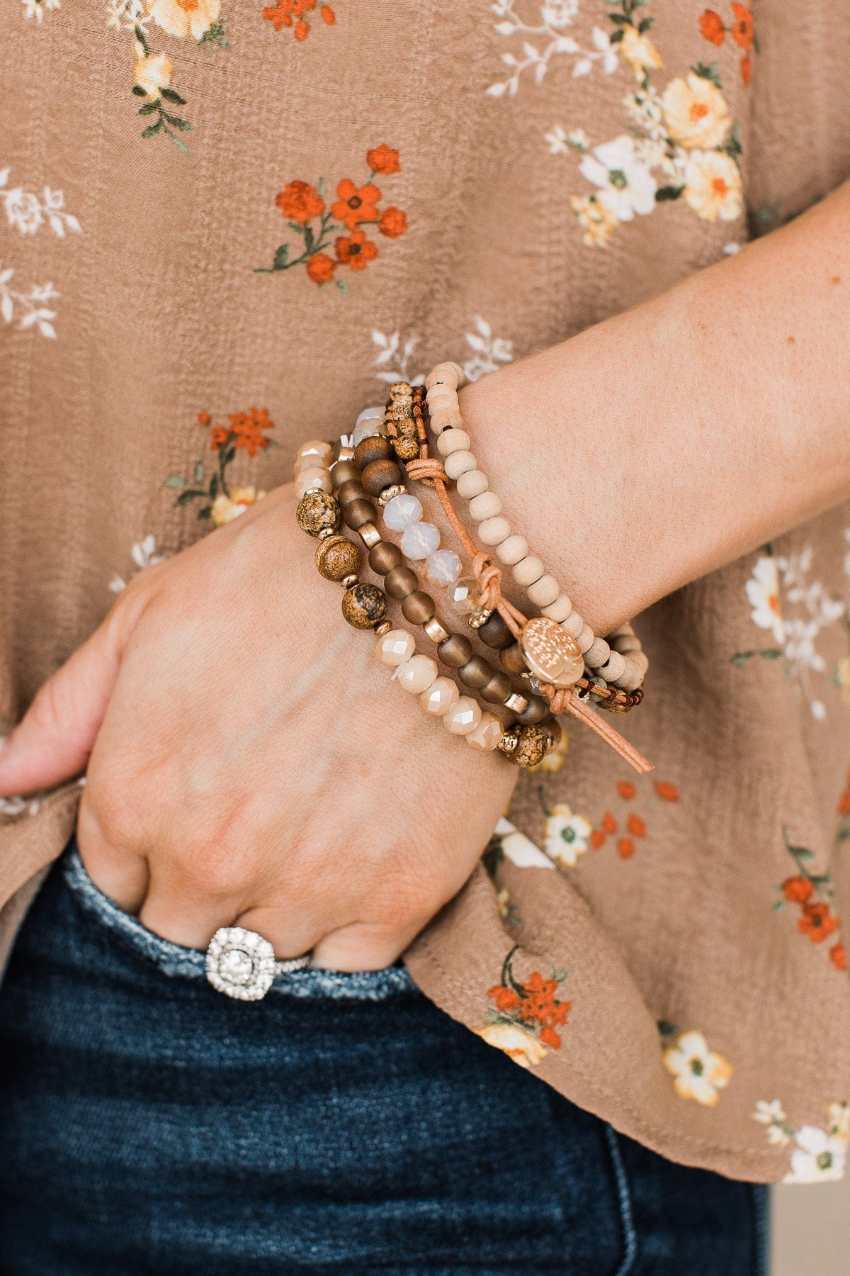 Tree Of Life Stackable Bracelet Set- Brown - Image 2