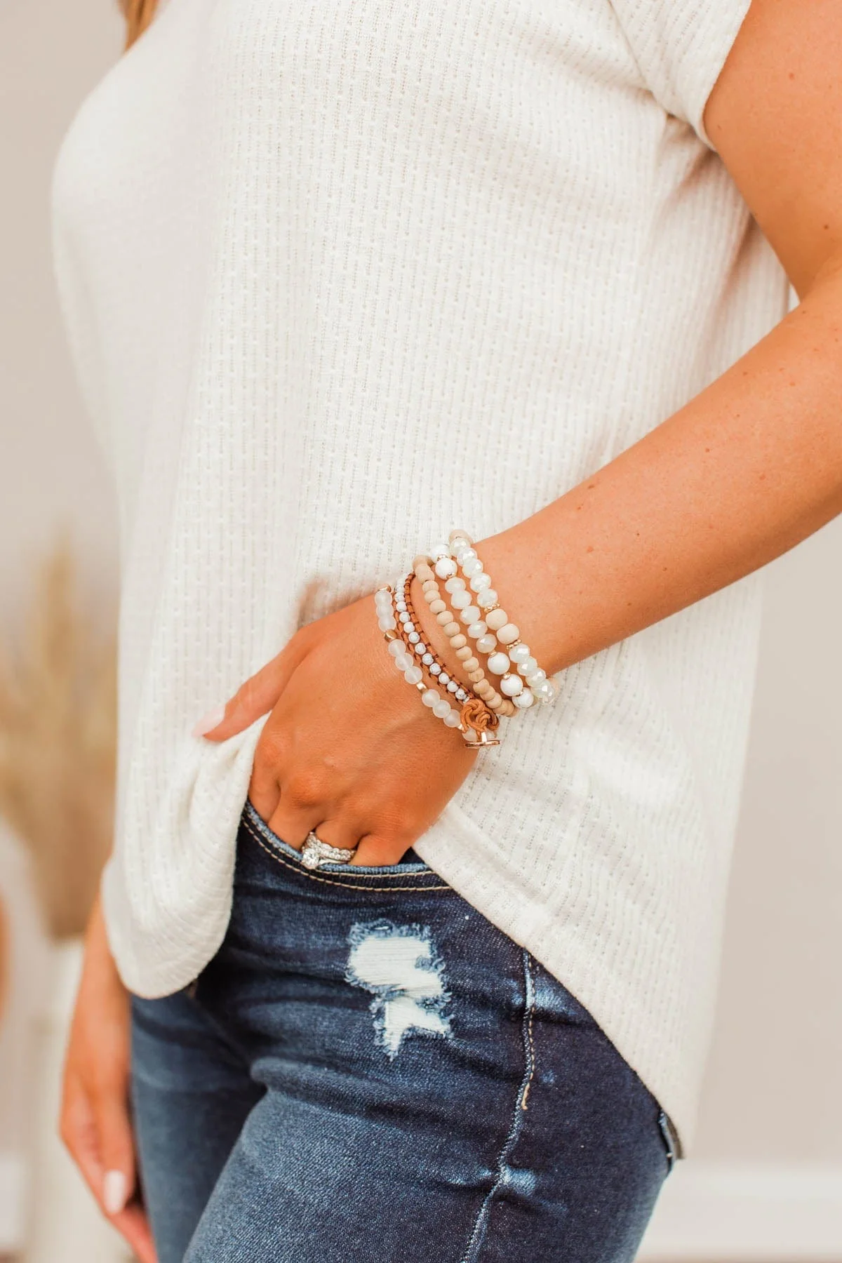 Tree Of Life Stackable Bracelet Set- White - Image 3