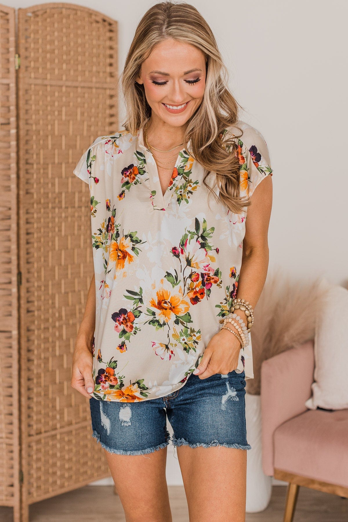 Tried Your Best Floral Top- Light Beige - Image 2