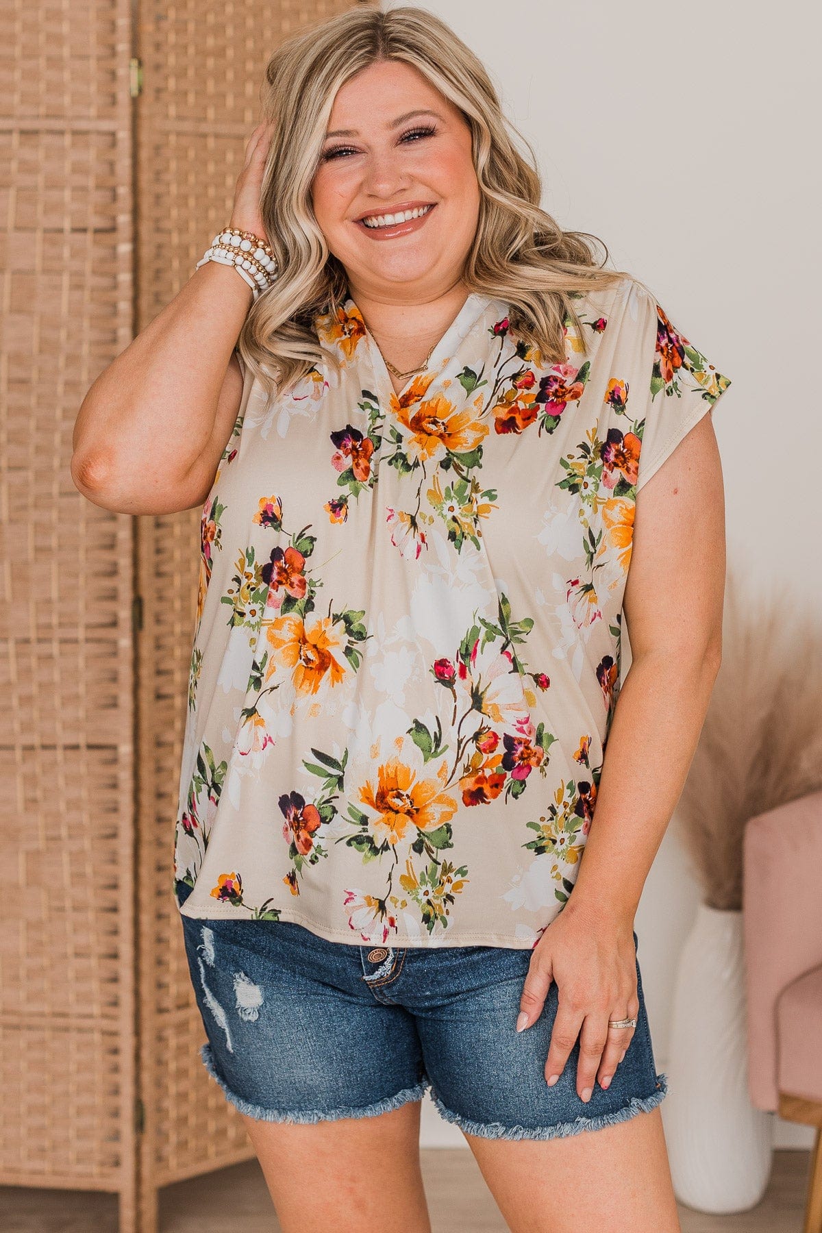 Tried Your Best Floral Top- Light Beige - Image 3