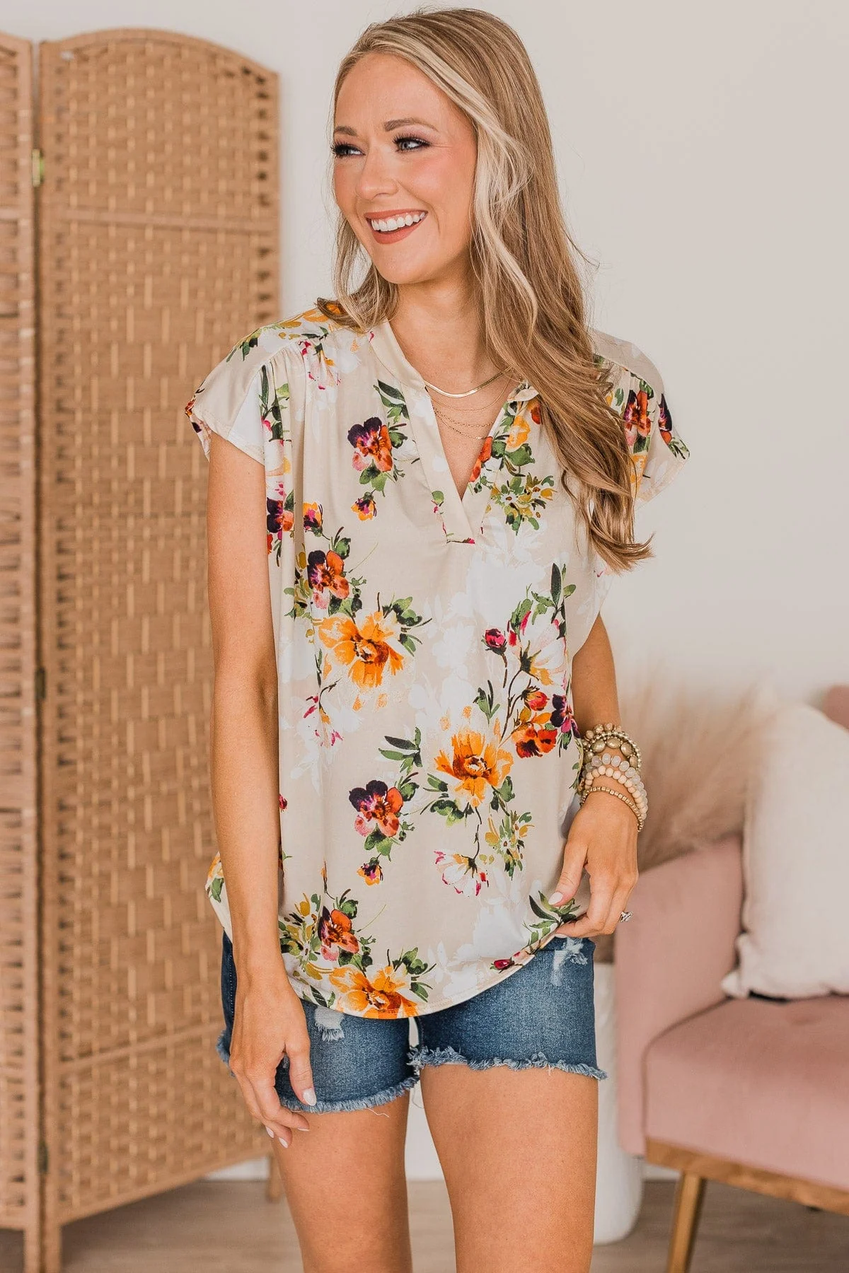 Tried Your Best Floral Top- Light Beige - Image 5
