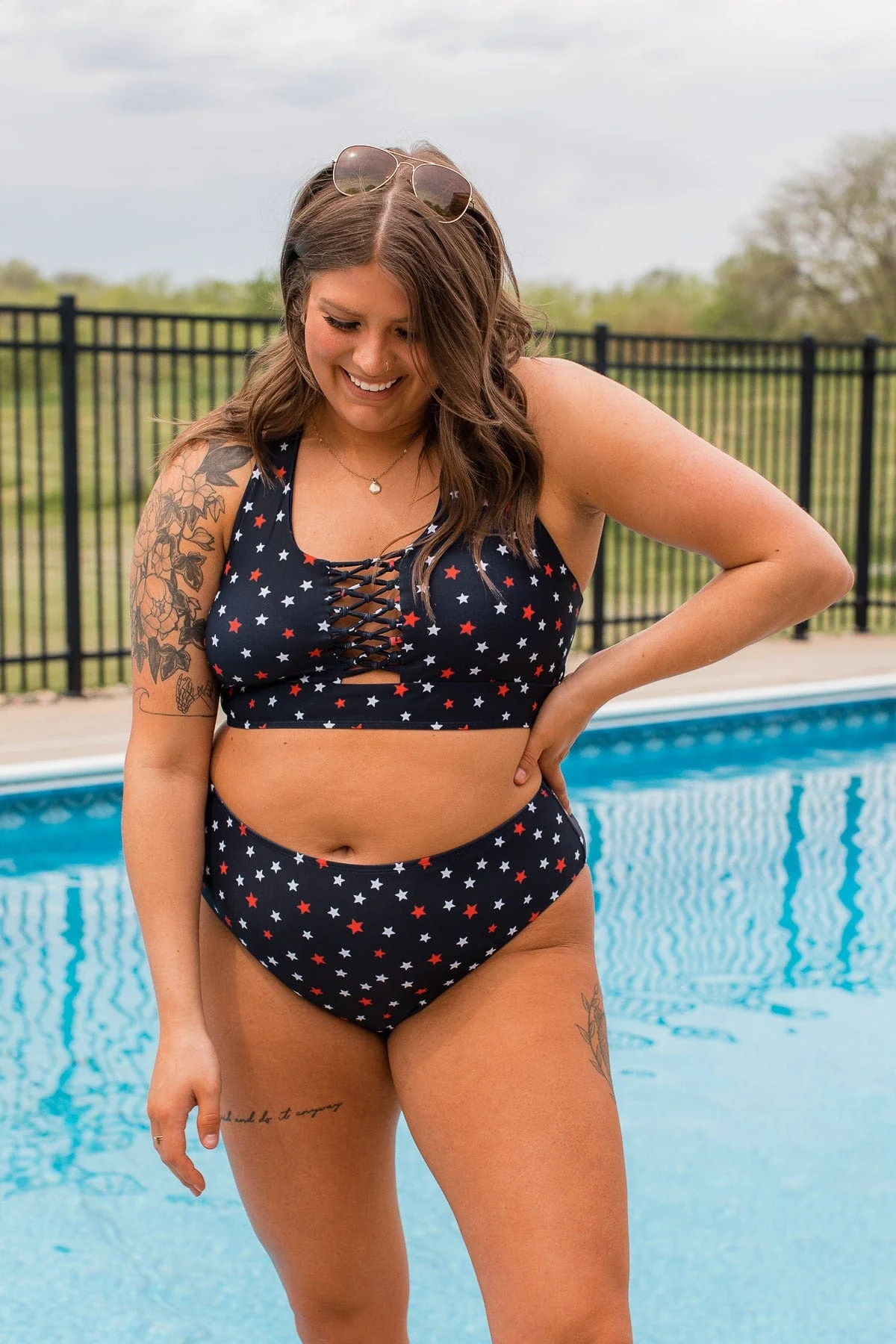 Tropical Breeze Braided Swim Top- Navy Star - Image 7