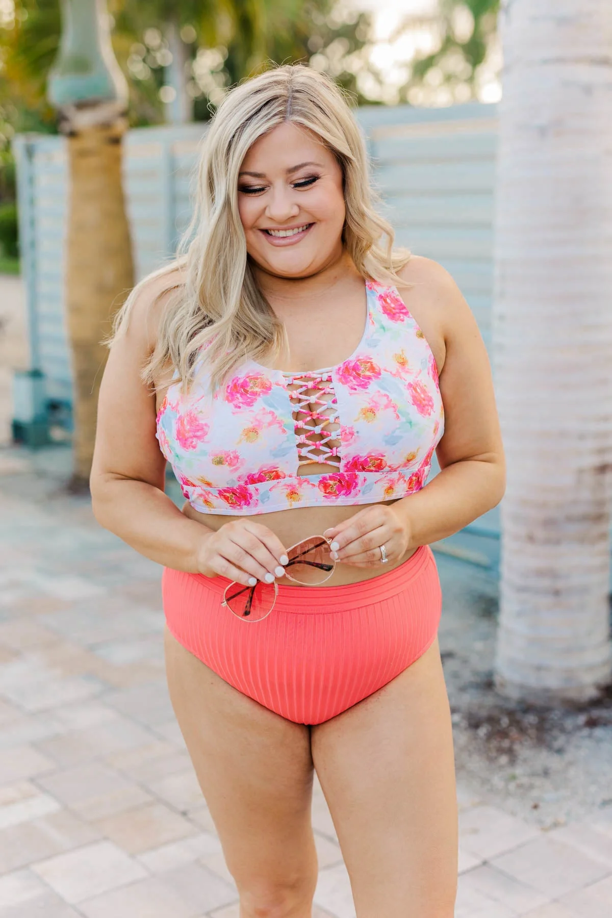 Tropical Breeze Braided Swim Top- Ivory & Pink Floral - Image 4