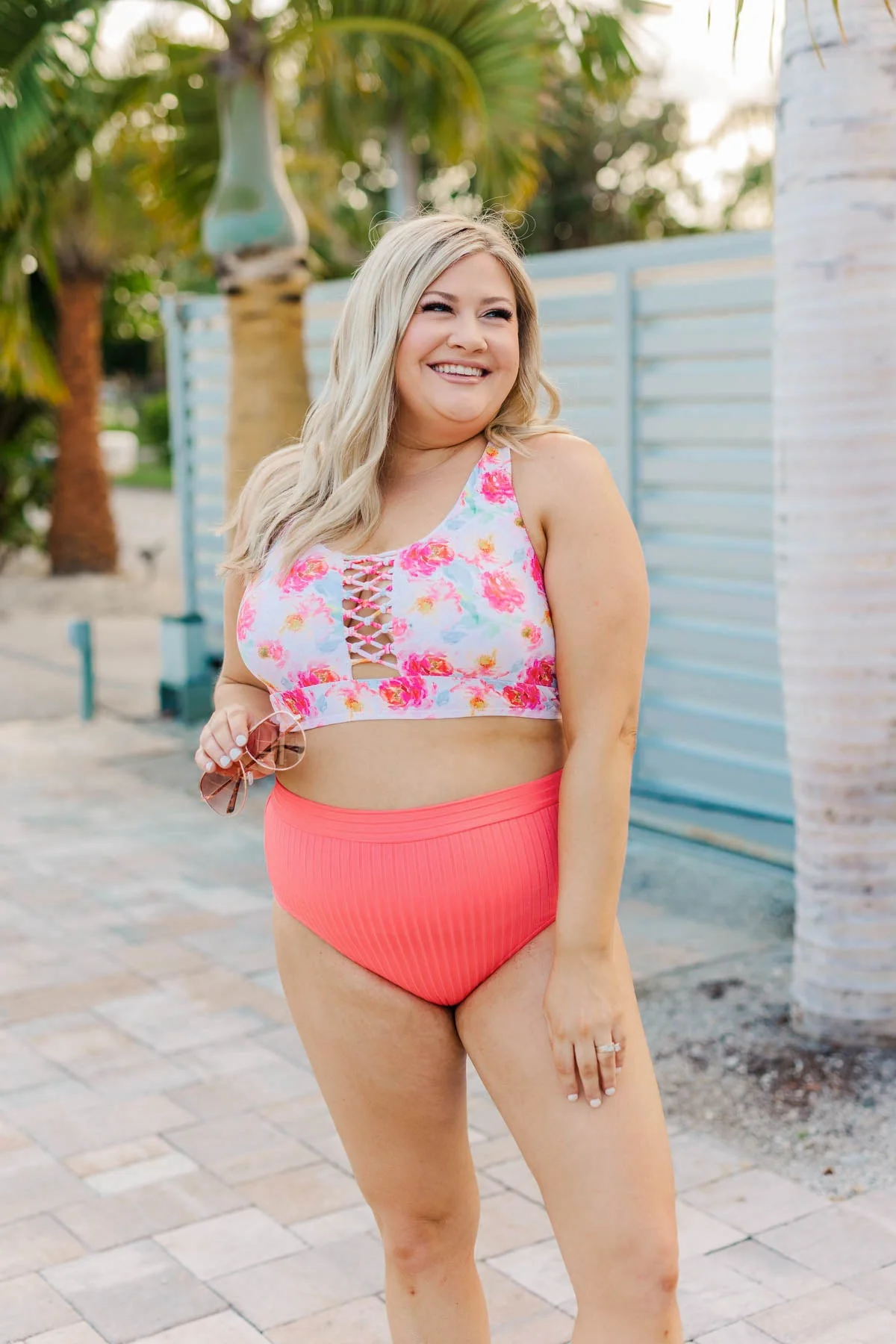 Tropical Breeze Braided Swim Top- Ivory & Pink Floral - Image 7