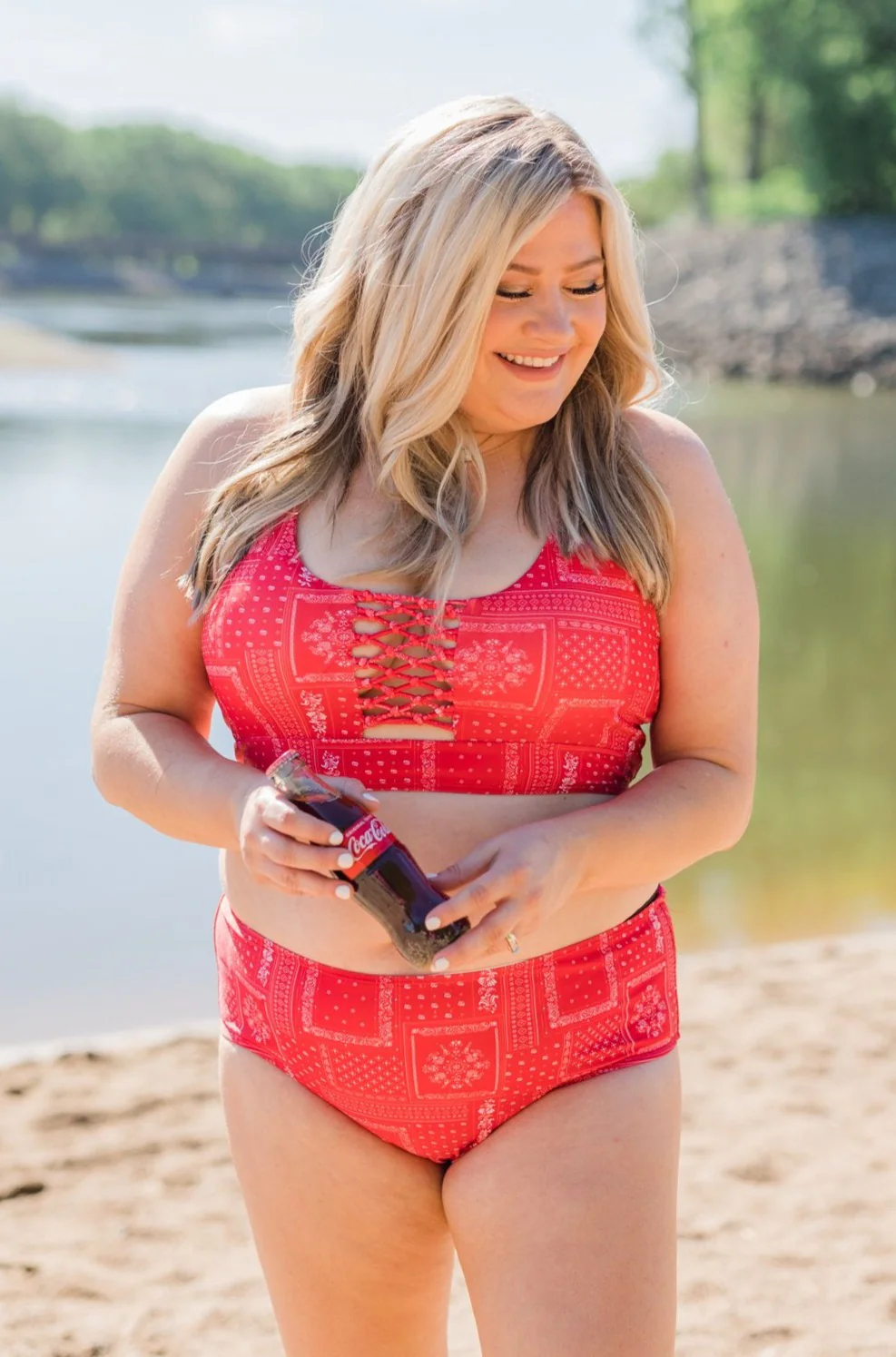 Tropical Breeze Braided Swim Top- Red Bandana Print - Image 13