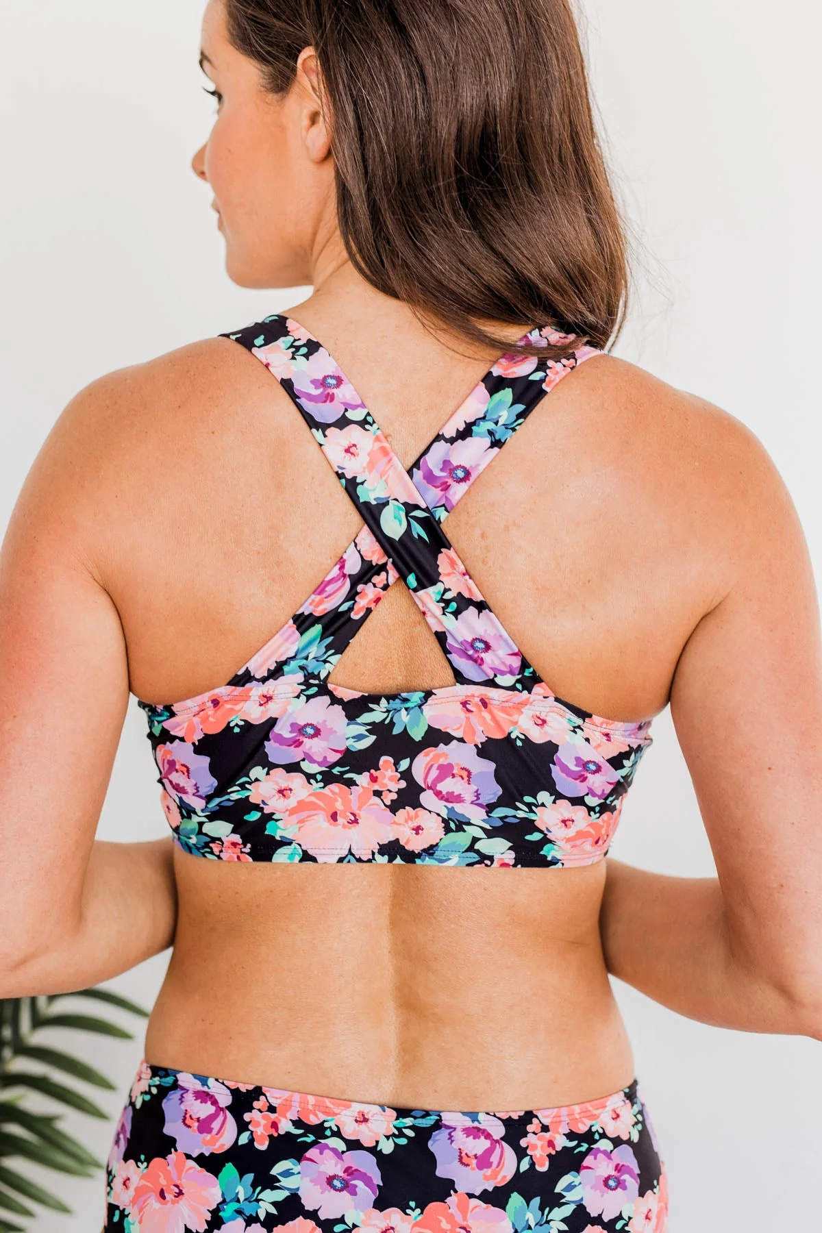 Tropical Breeze Floral Braided Swim Top- Black, Peach & Purple - Image 14