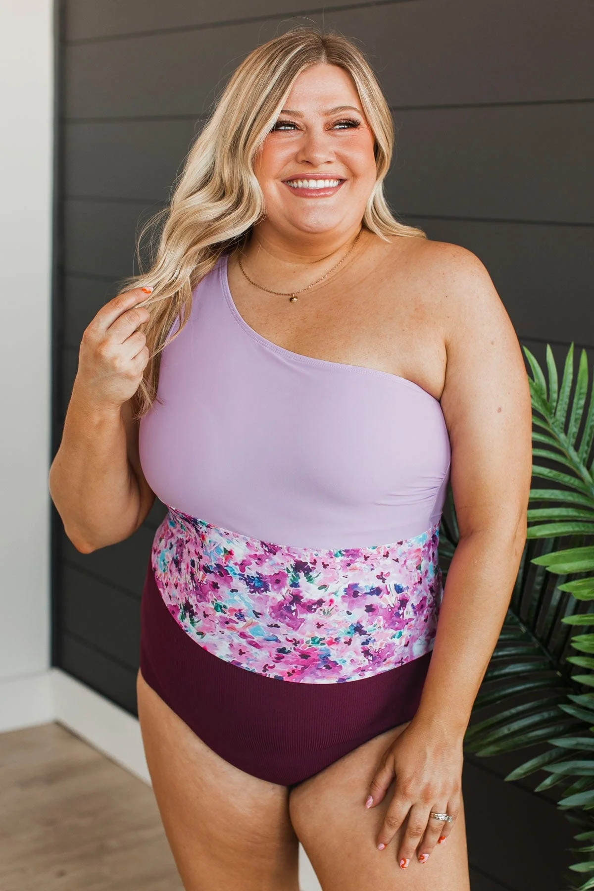 Tropical Dreams One-Piece Swimsuit- Plum & Lavender - Image 2