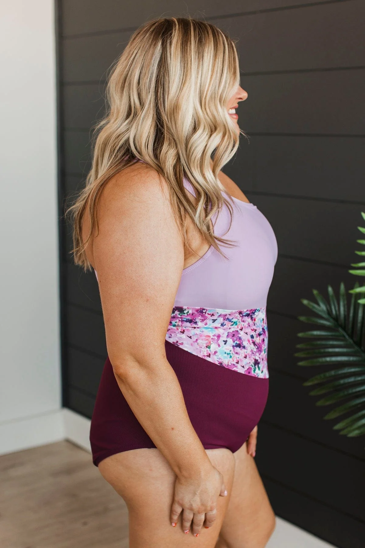 Tropical Dreams One-Piece Swimsuit- Plum & Lavender - Image 3
