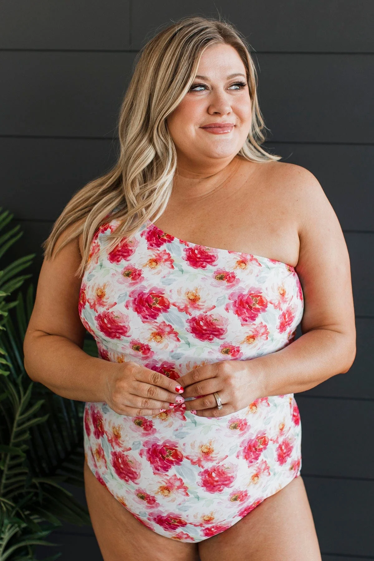 Tropical Looks Floral One-Piece Swimsuit- Ivory & Pink - Image 3