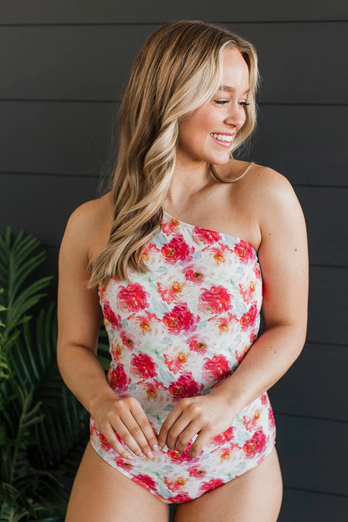 Tropical Looks Floral One-Piece Swimsuit- Ivory & Pink - Image 6